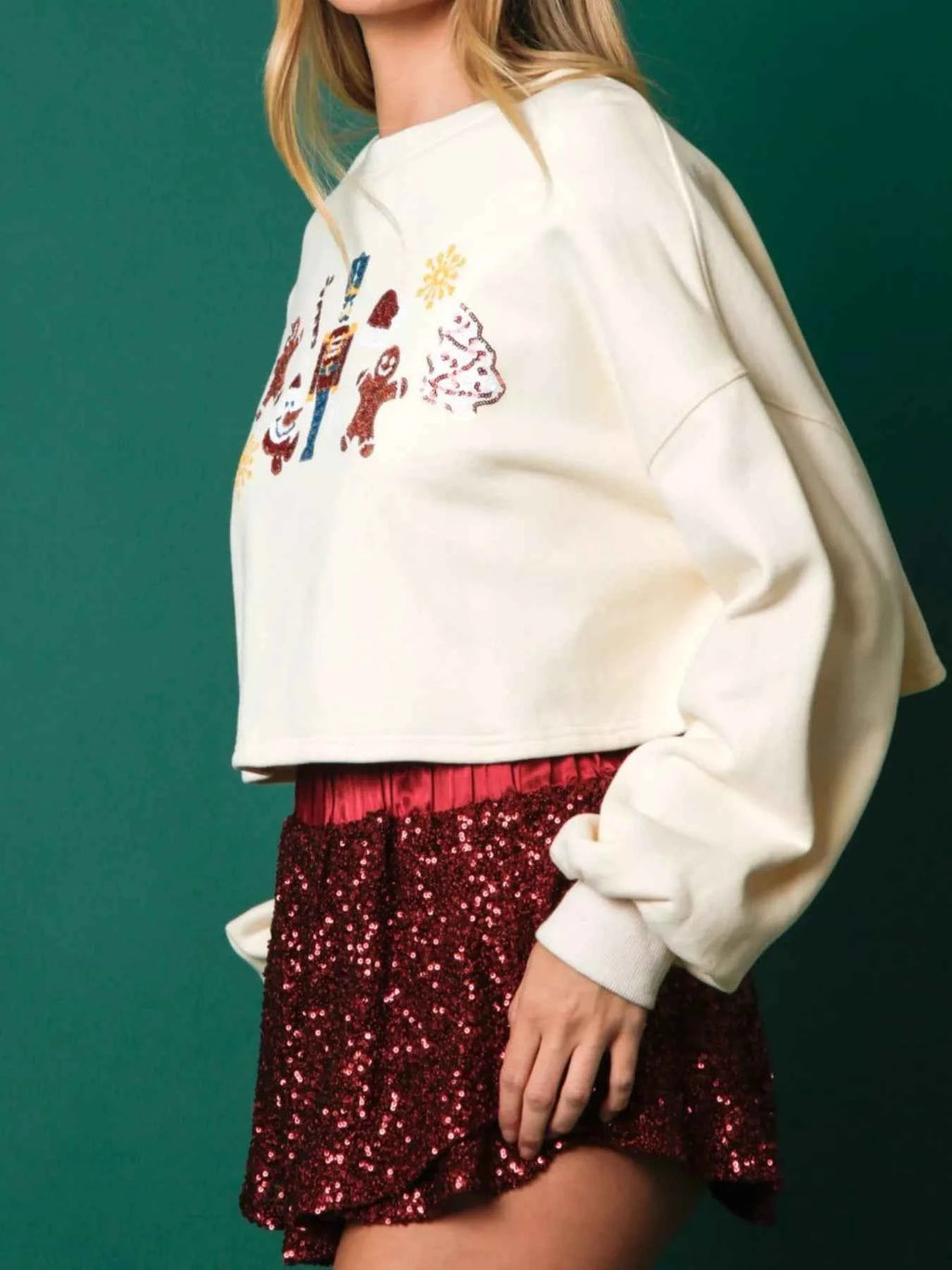 Christmas Sequin Cropped Sweatshirt - Velvet Stardust Co.
