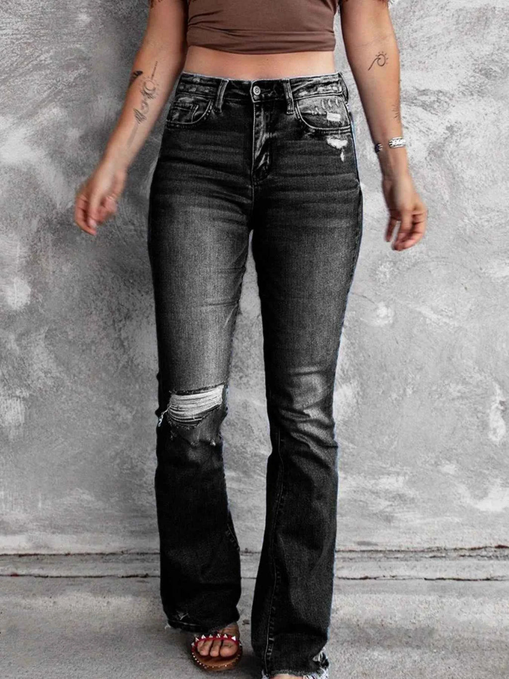 Distressed Flare Jeans - Velvet Stardust Co.