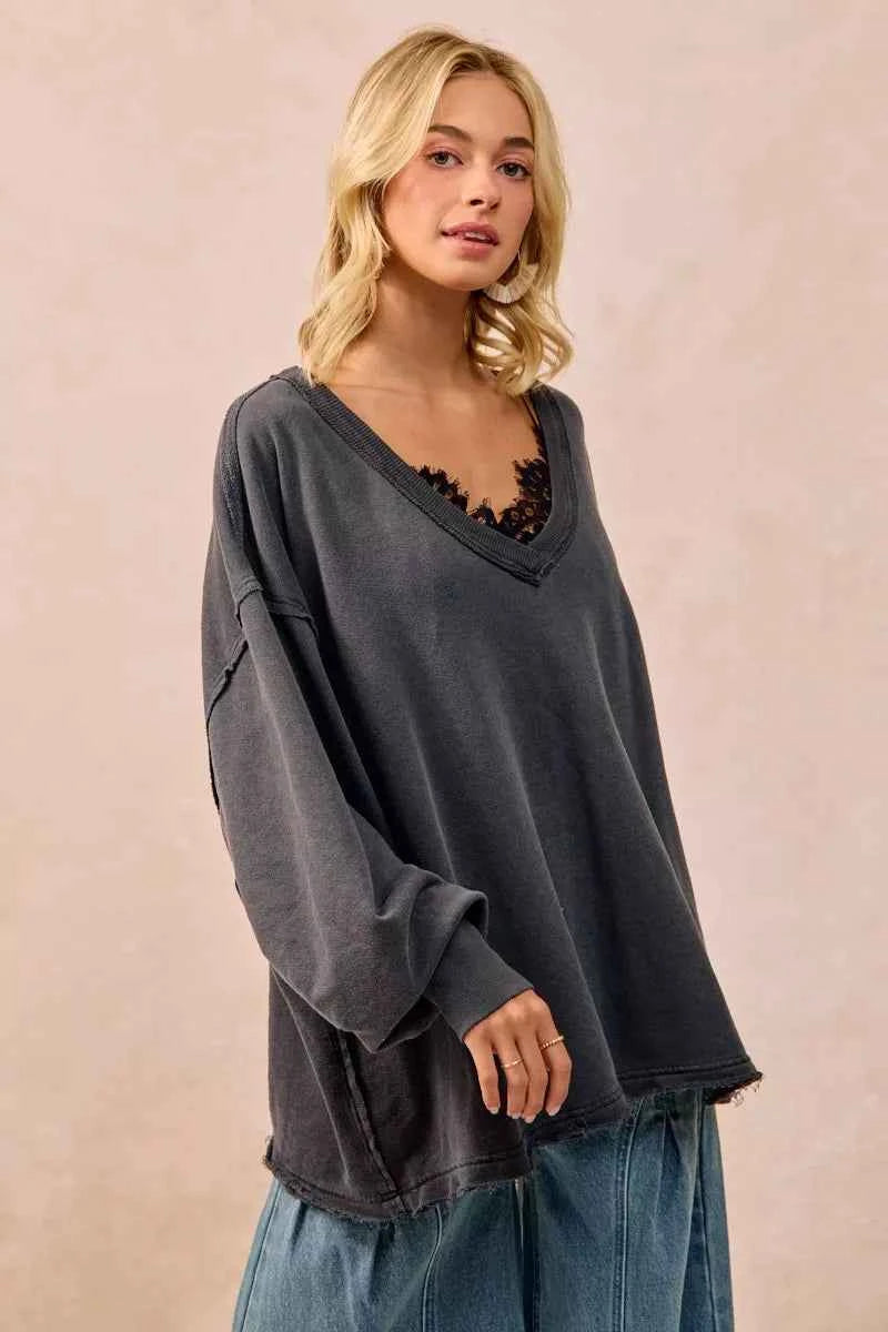 BiBi Mineral Washed French Terry Oversized Sweatshirt
