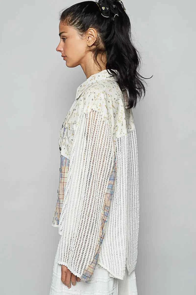 POL Floral Slit Back Plaid Patchwork Shirt - Velvet Stardust Co. - Velvet Stardust Co.