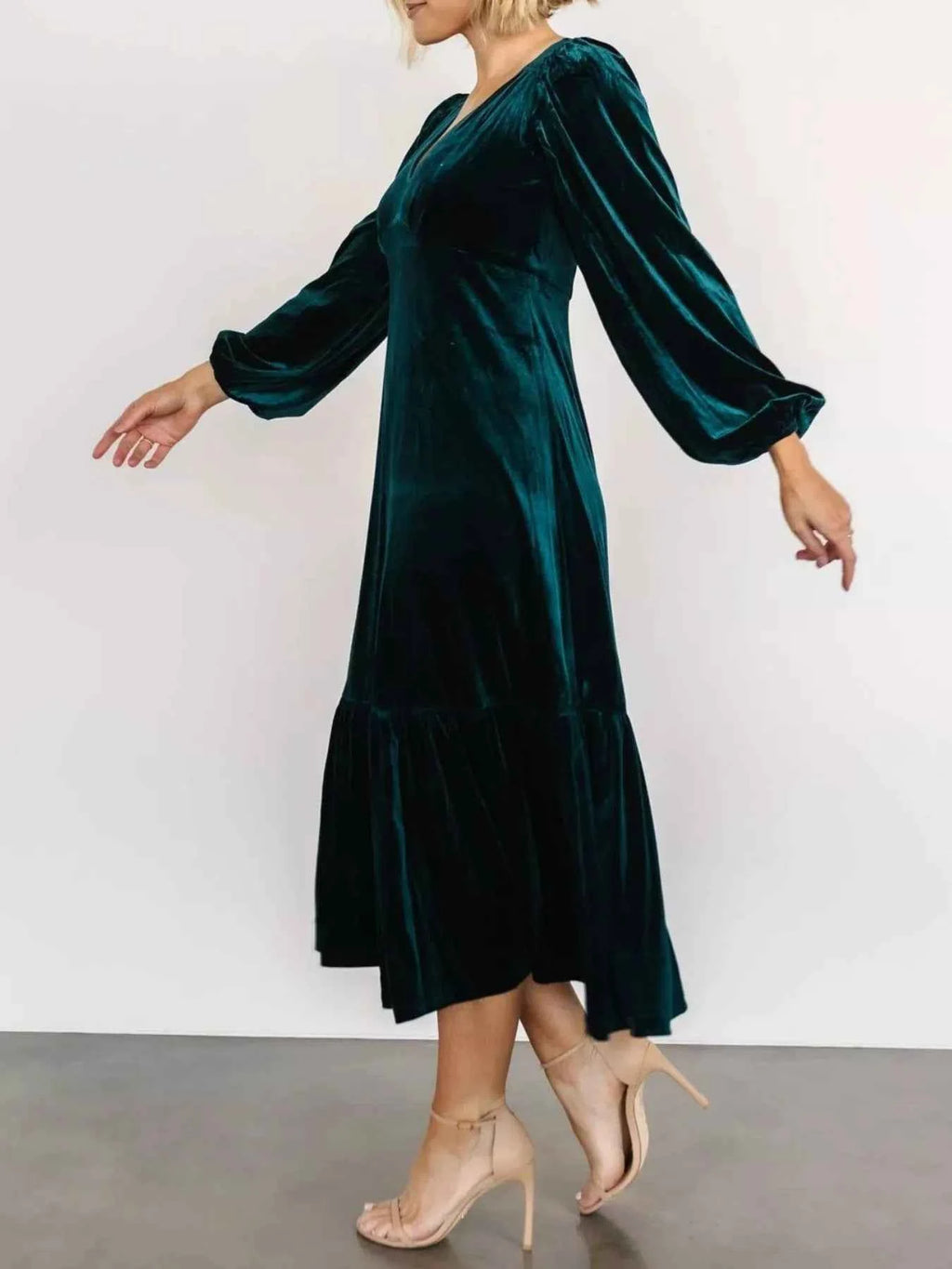 Velvet Tiered Long Sleeve Midi Dress - Velvet Stardust Co. - Velvet Stardust Co.