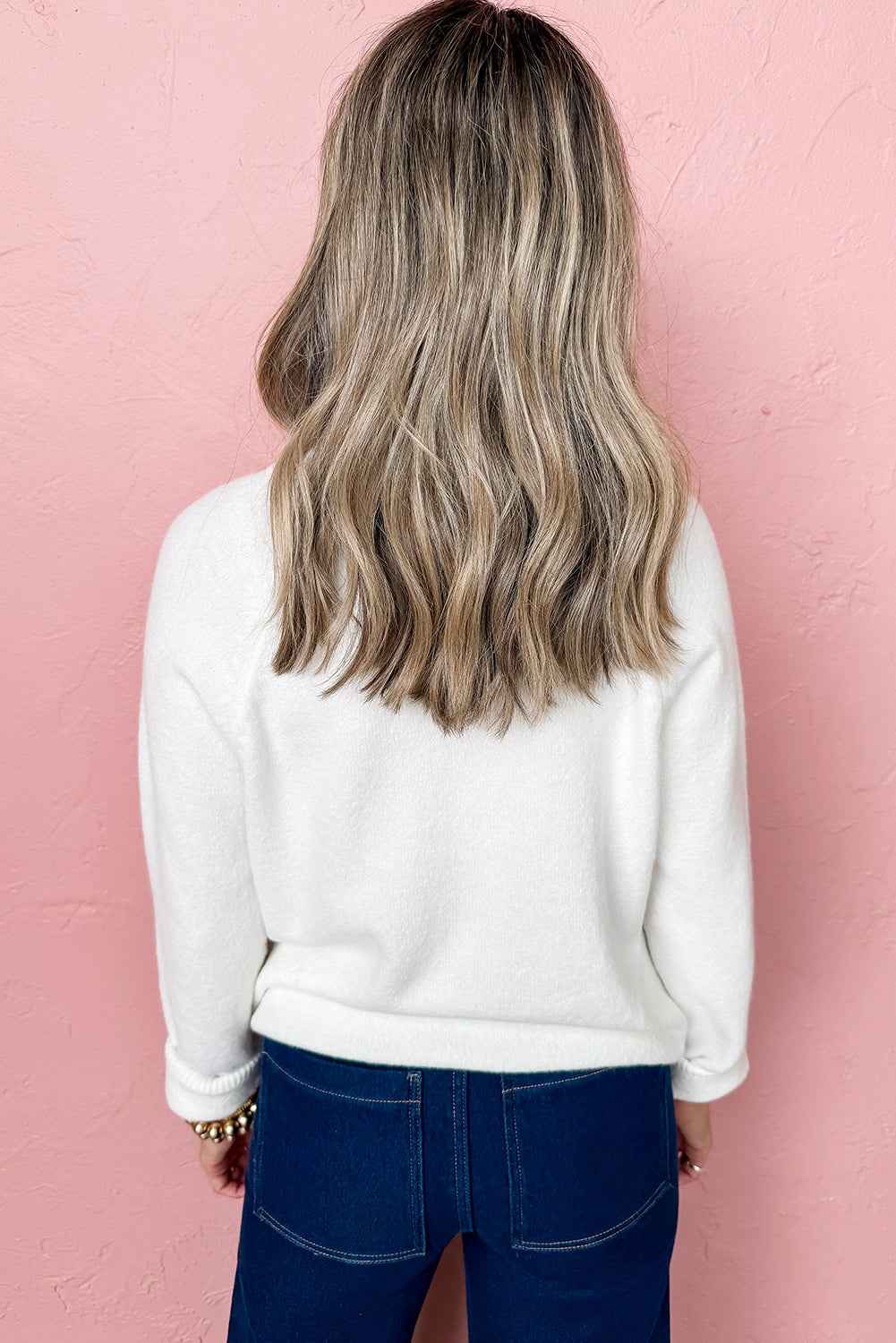 White MERRY Letter Pattern Christmas Raglan Sleeve Sweater - Velvet Stardust Co.