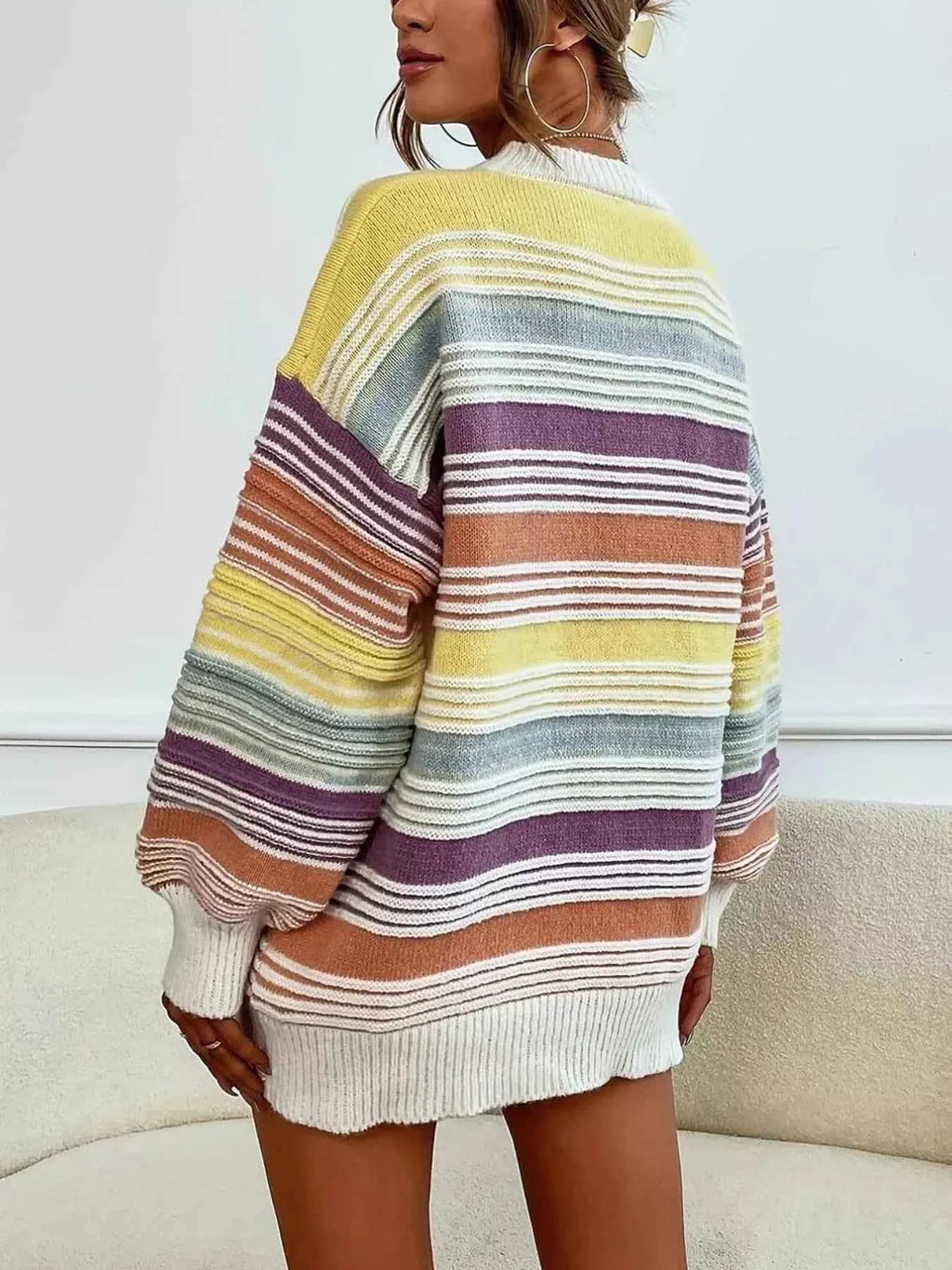 Rainbow Striped Drop Shoulder Oversized Sweater - Velvet Stardust Co.