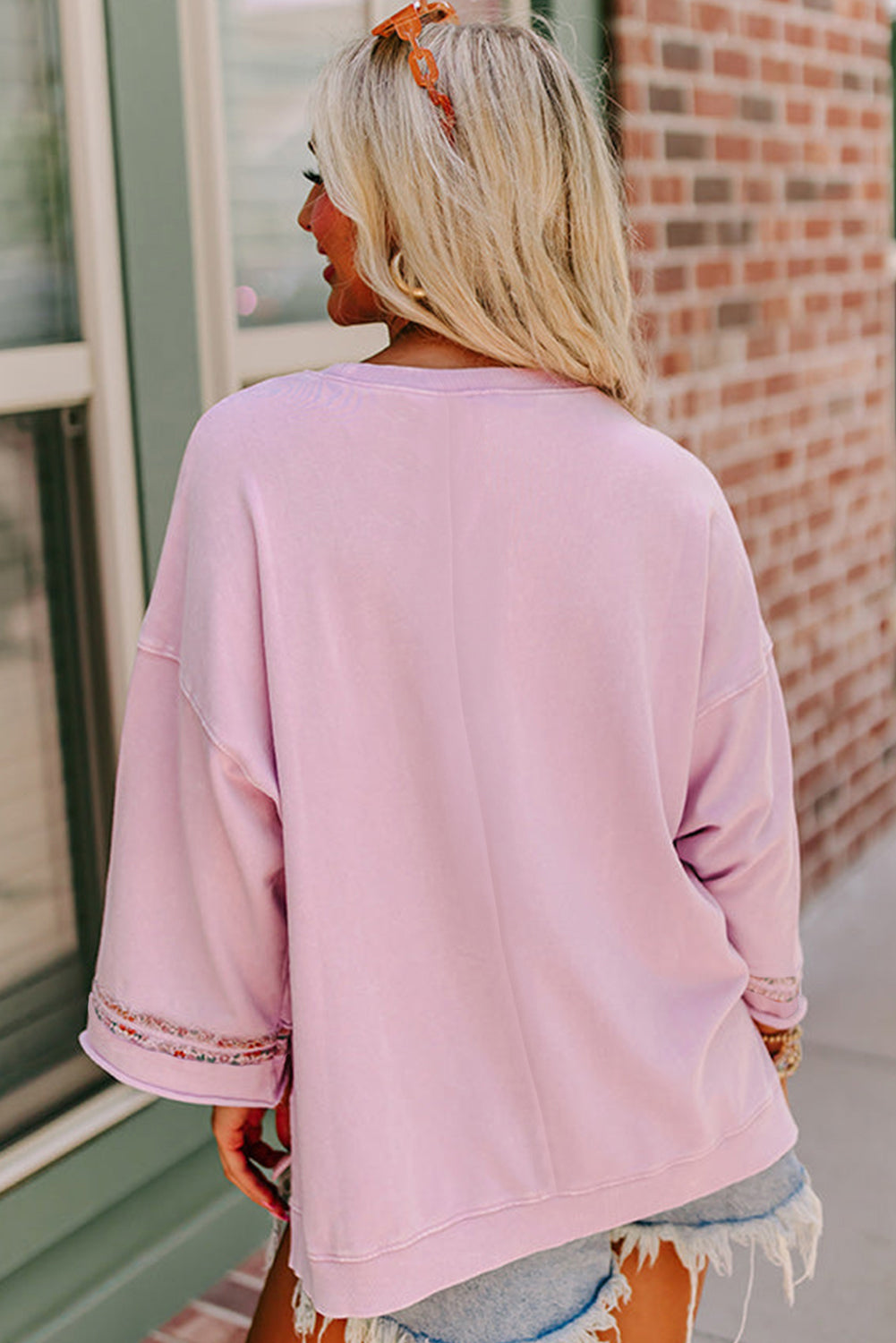 Light Pink Floral Peace Sign Graphic Drop Shoulder Wide Sleeve Casual Top - Velvet Stardust Co.