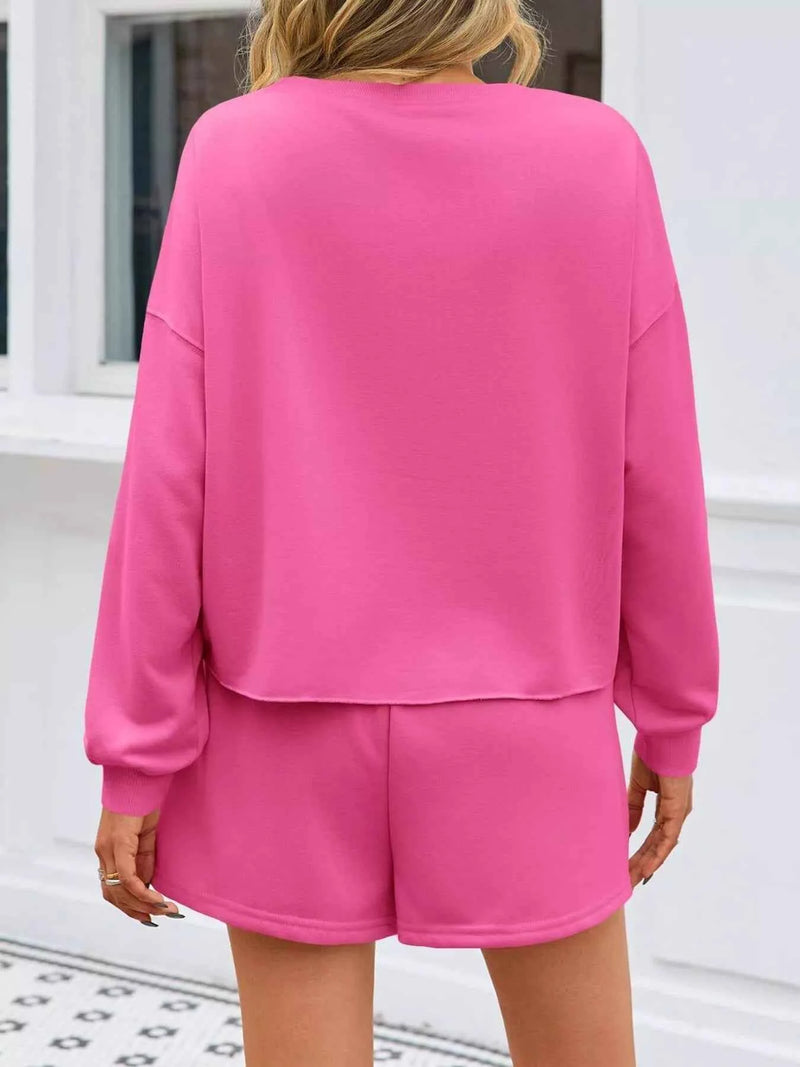 Pearl Embellished Round Neck Top and Skort Set