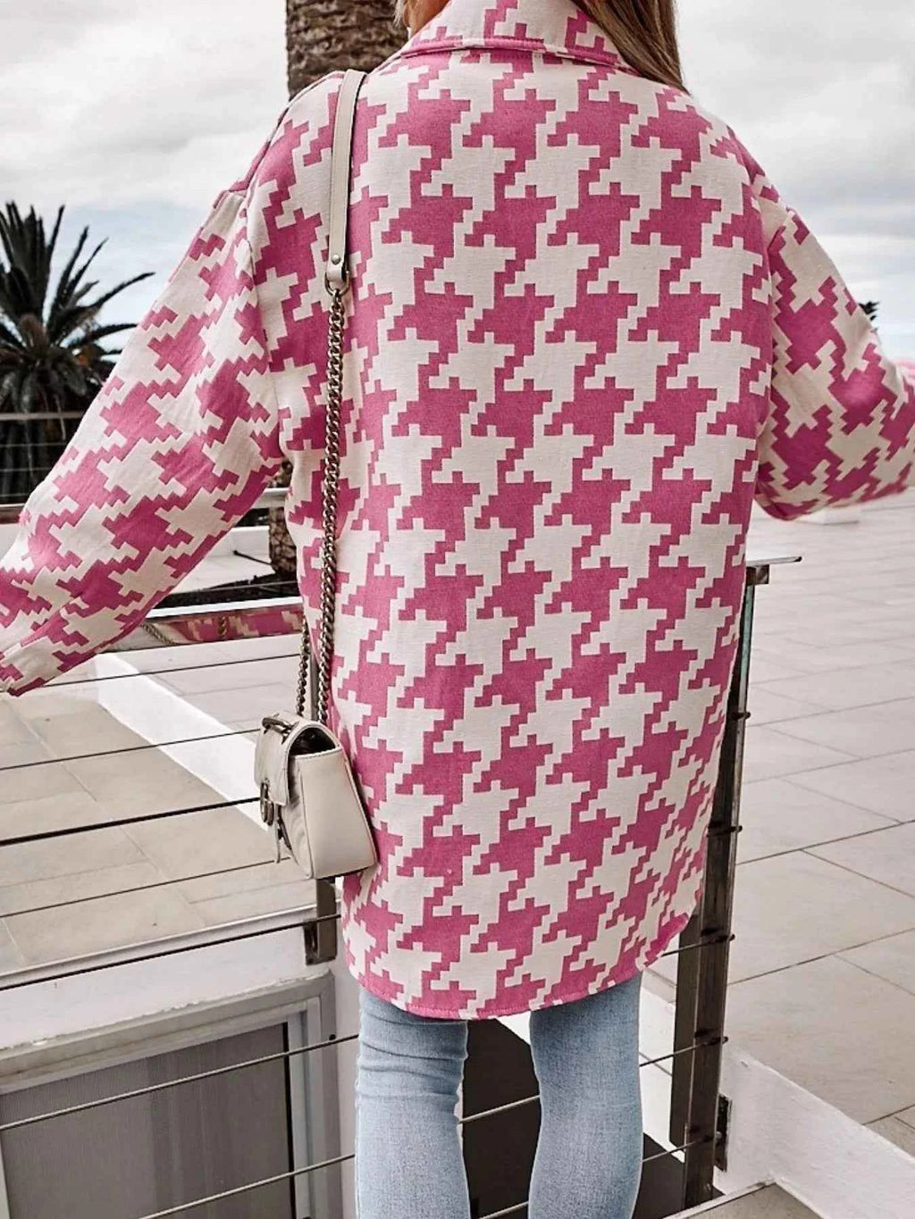 Houndstooth Button Up Long Sleeve Outerwear – Velvet Stardust Co. - Velvet Stardust Co.