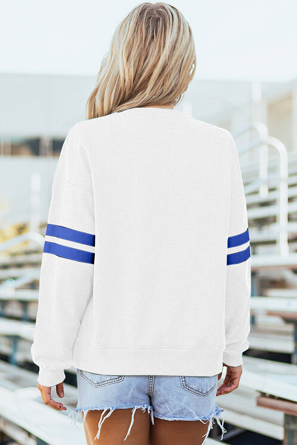 White Varsity Striped Detail Drop Shoulder Oversized Sweatshirt - Velvet Stardust Co.
