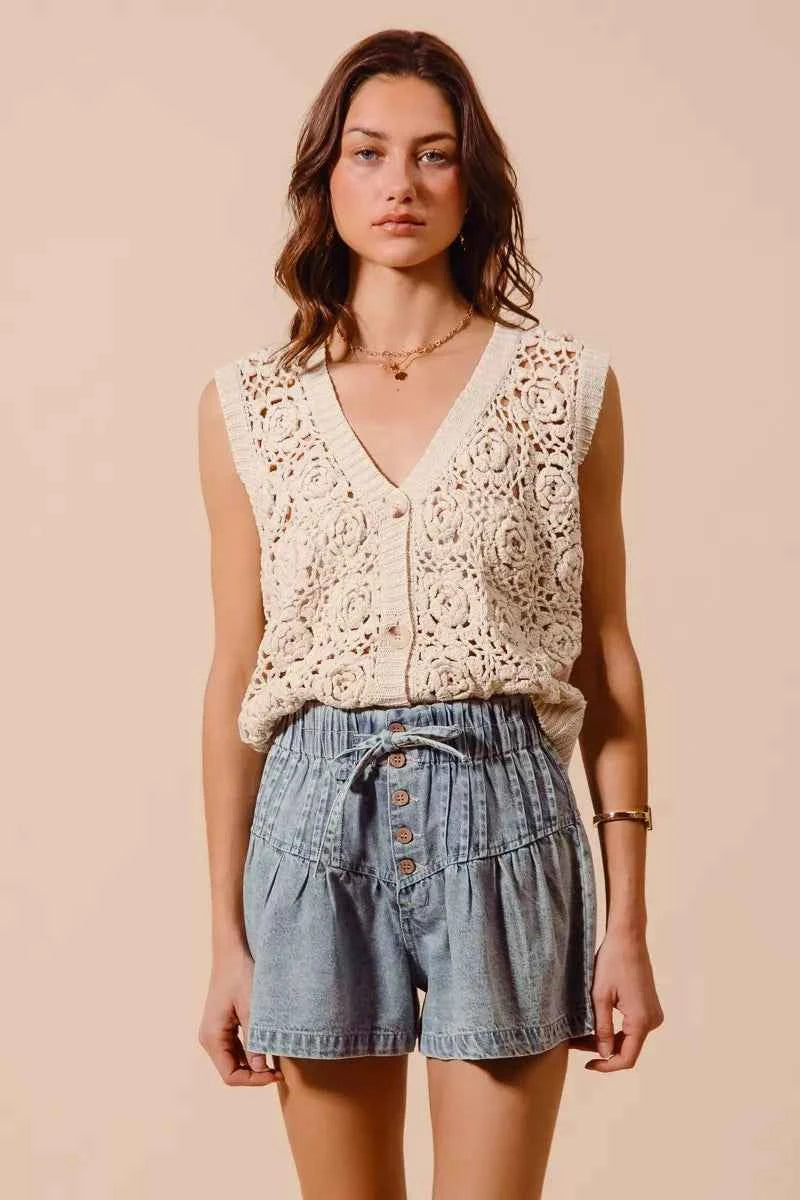 SO ME Flared Denim Shorts with Elasticized Waist - Velvet Stardust Co.