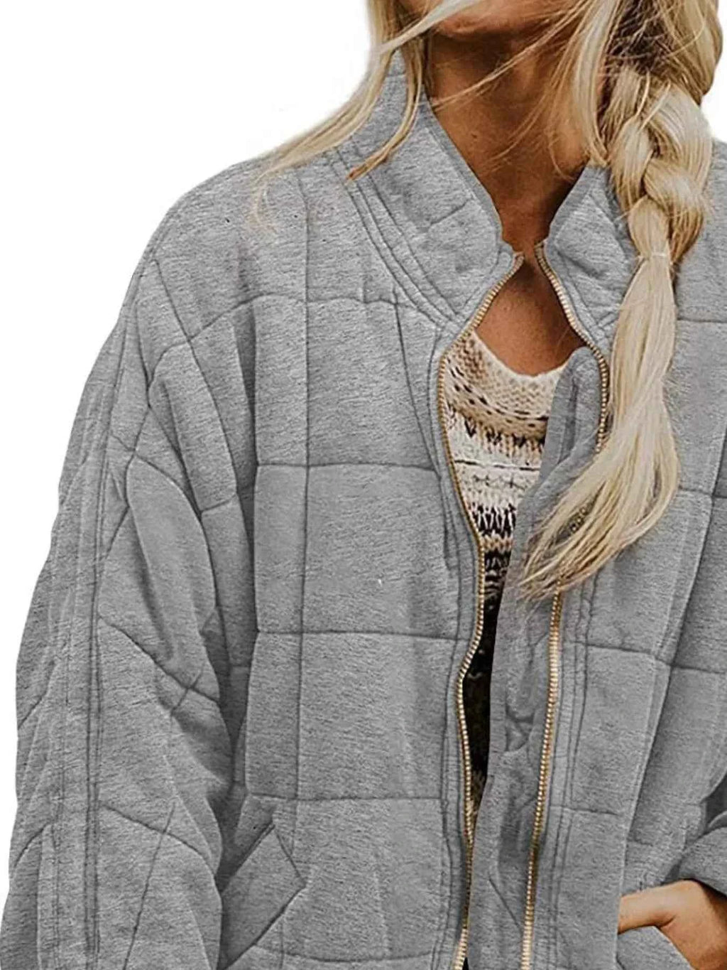 Full Size Zip Up Quilted Bomber Jacket Plus Size - Velvet Stardust Co.