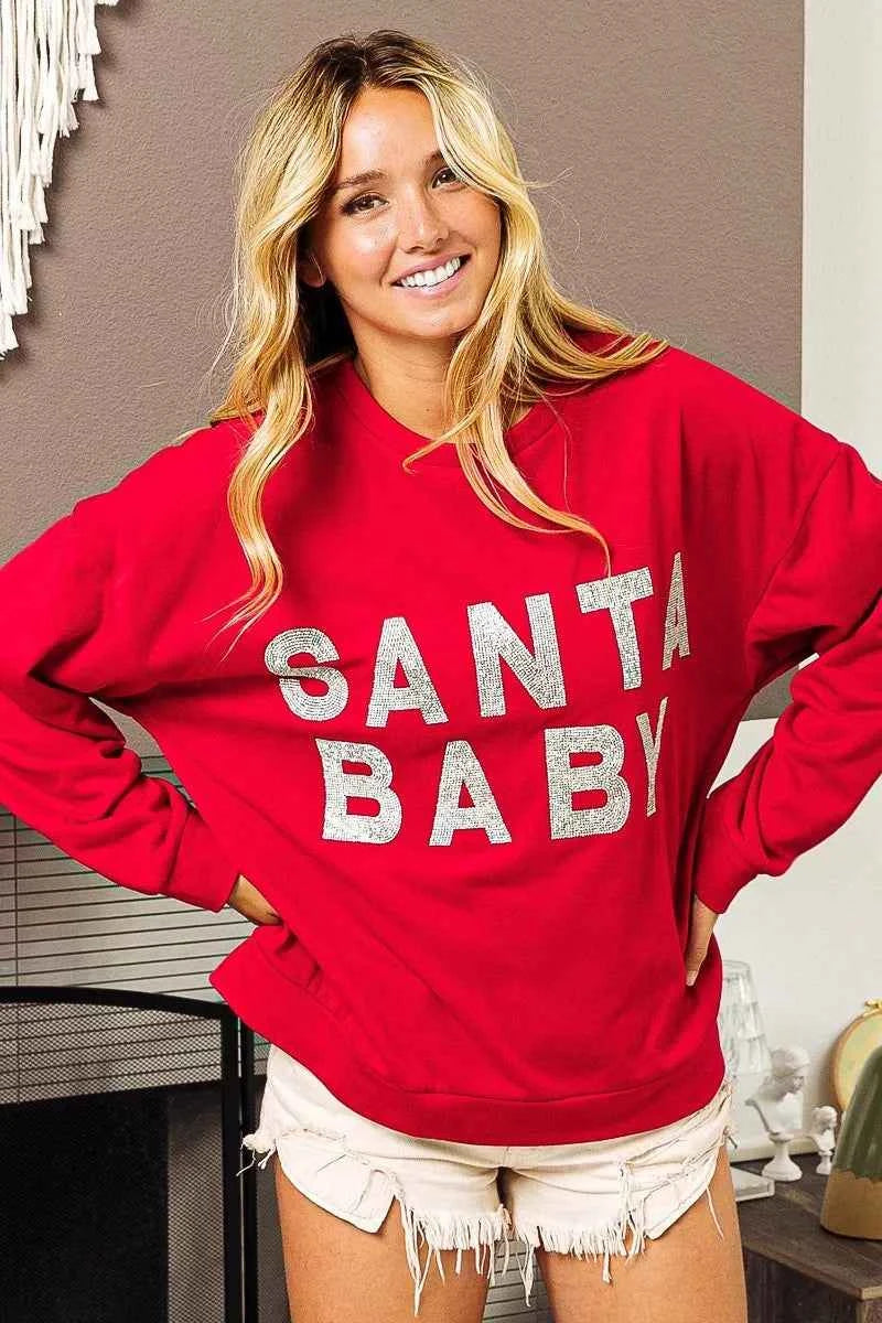 BiBi Santa Baby Lettering Christmas Sweatshirt - Velvet Stardust Co.