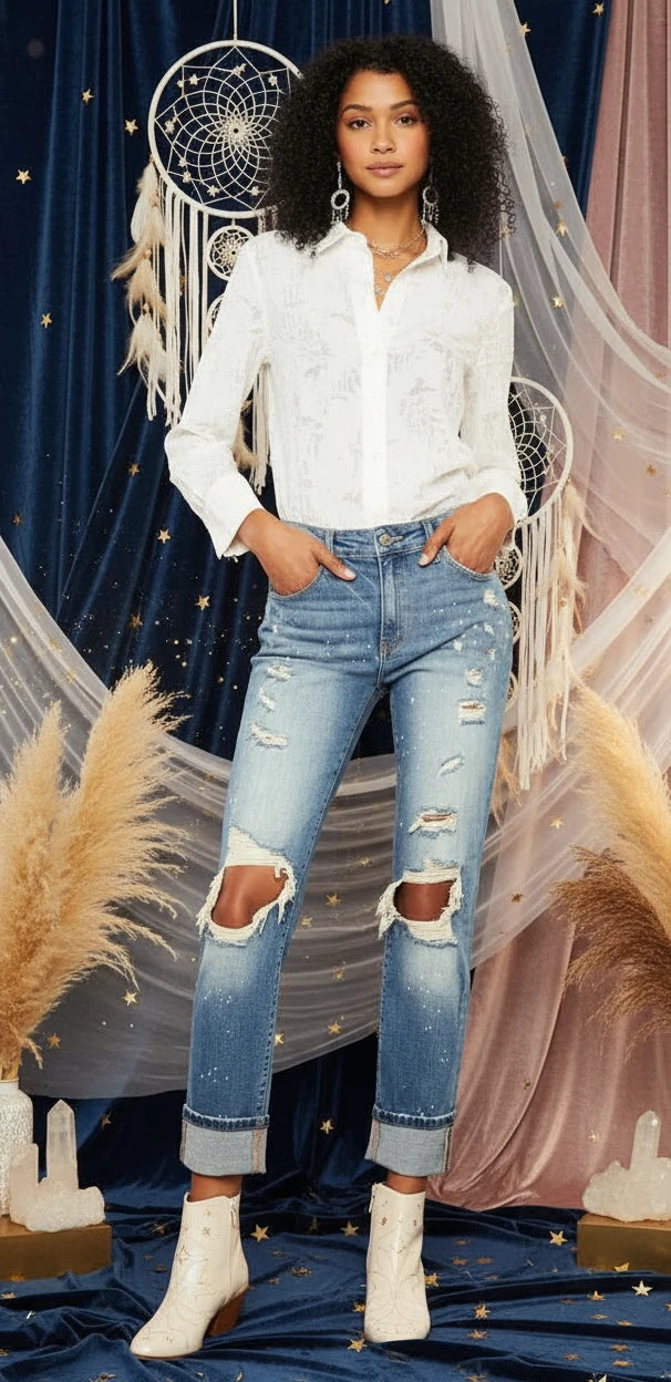 Kancan High Rise Distressed Boyfriend Fit Jeans - Velvet Stardust Co. - Velvet Stardust Co.