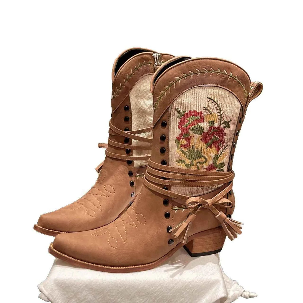 Vintage Floral Embroidered Western Cowgirl Boots - Velvet Stardust Co.
