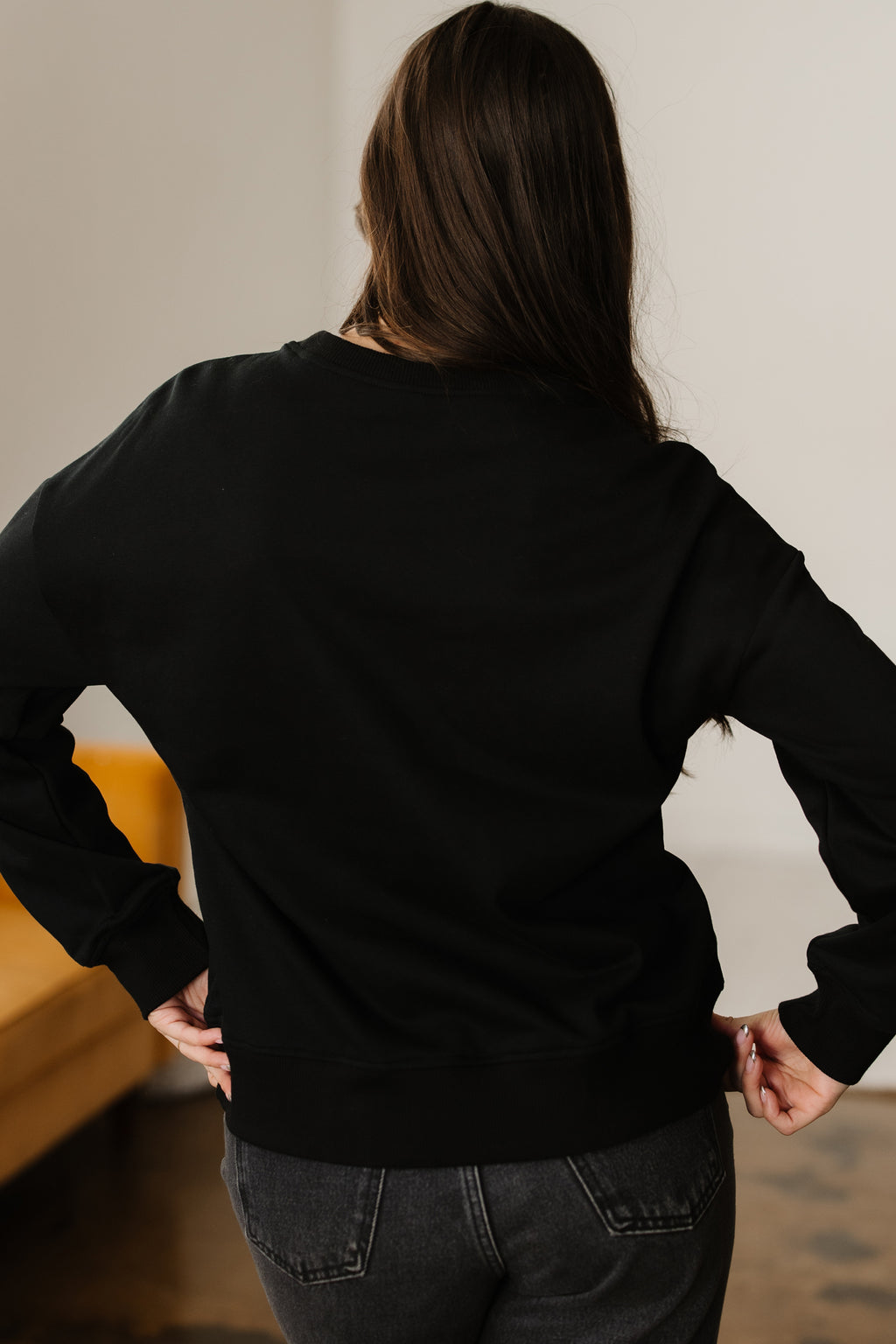 Black Chenille Game Day Graphic Drop Shoulder Sweatshirt