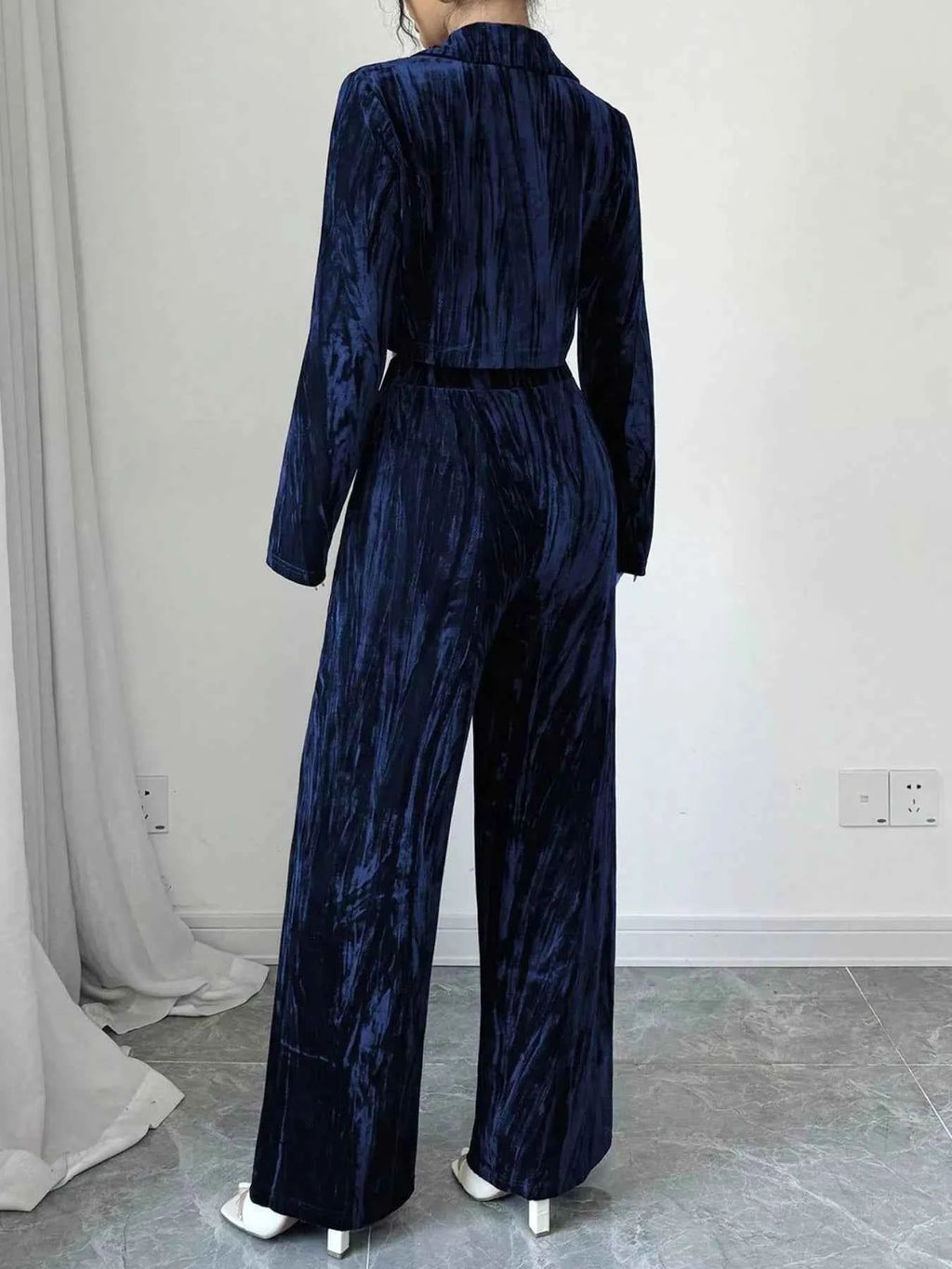 Pleated Velvet Blazer & Wide Leg Pants Set - Velvet Stardust Co. - Velvet Stardust Co.