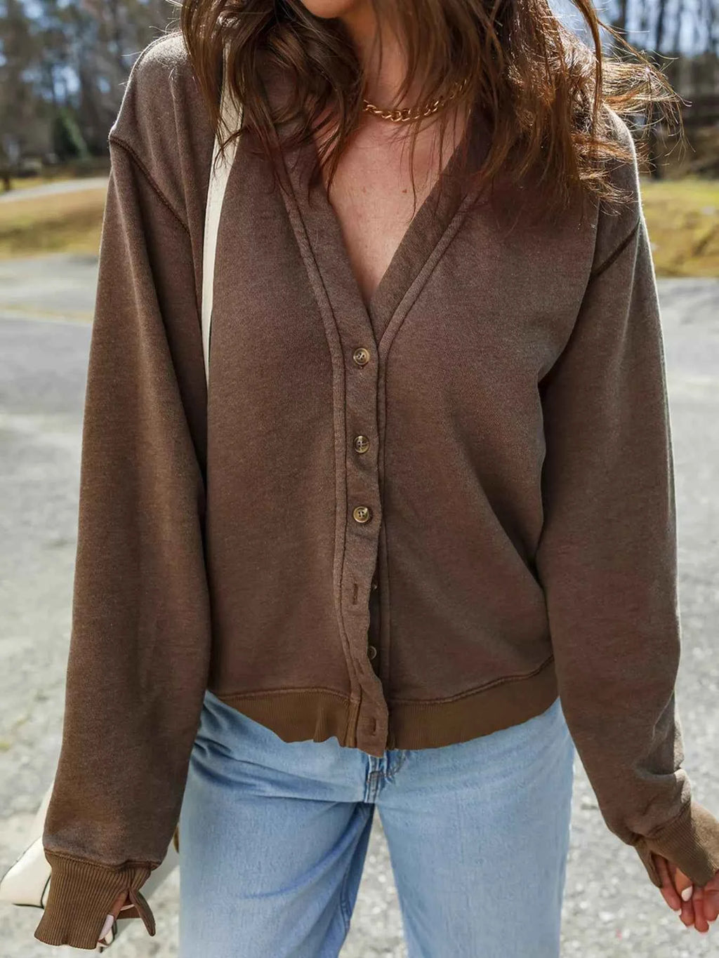 Button Front V Neck Casual Cardigan - Velvet Stardust Co.