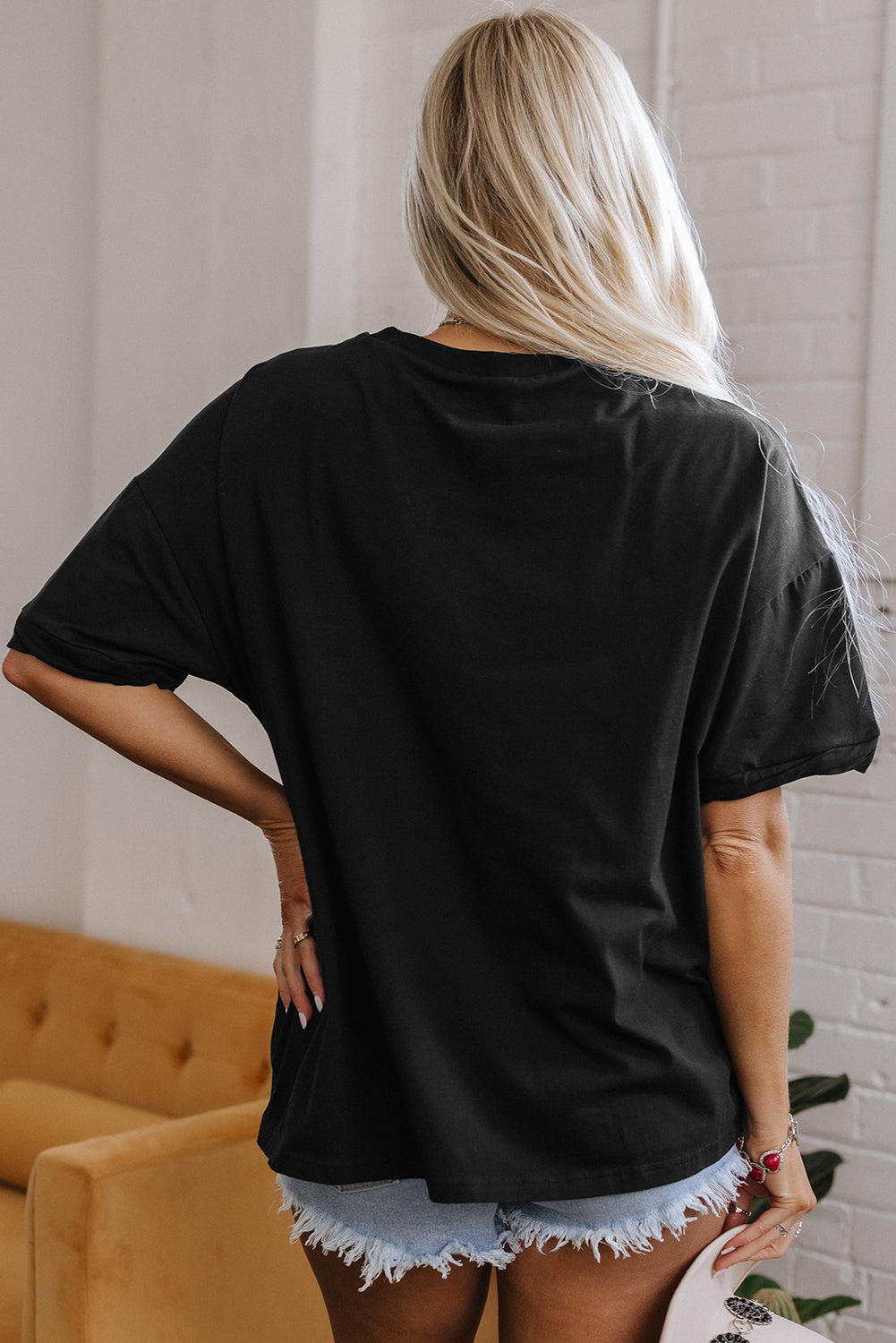 Black Loose Half Sleeve Hi Low Hem T Shirt - Velvet Stardust Co.
