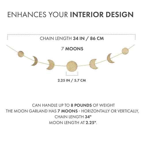 Moon Phase Wall Decor Hanging Garland 7 Gold Hammered Metal Boho - Velvet Stardust Co.