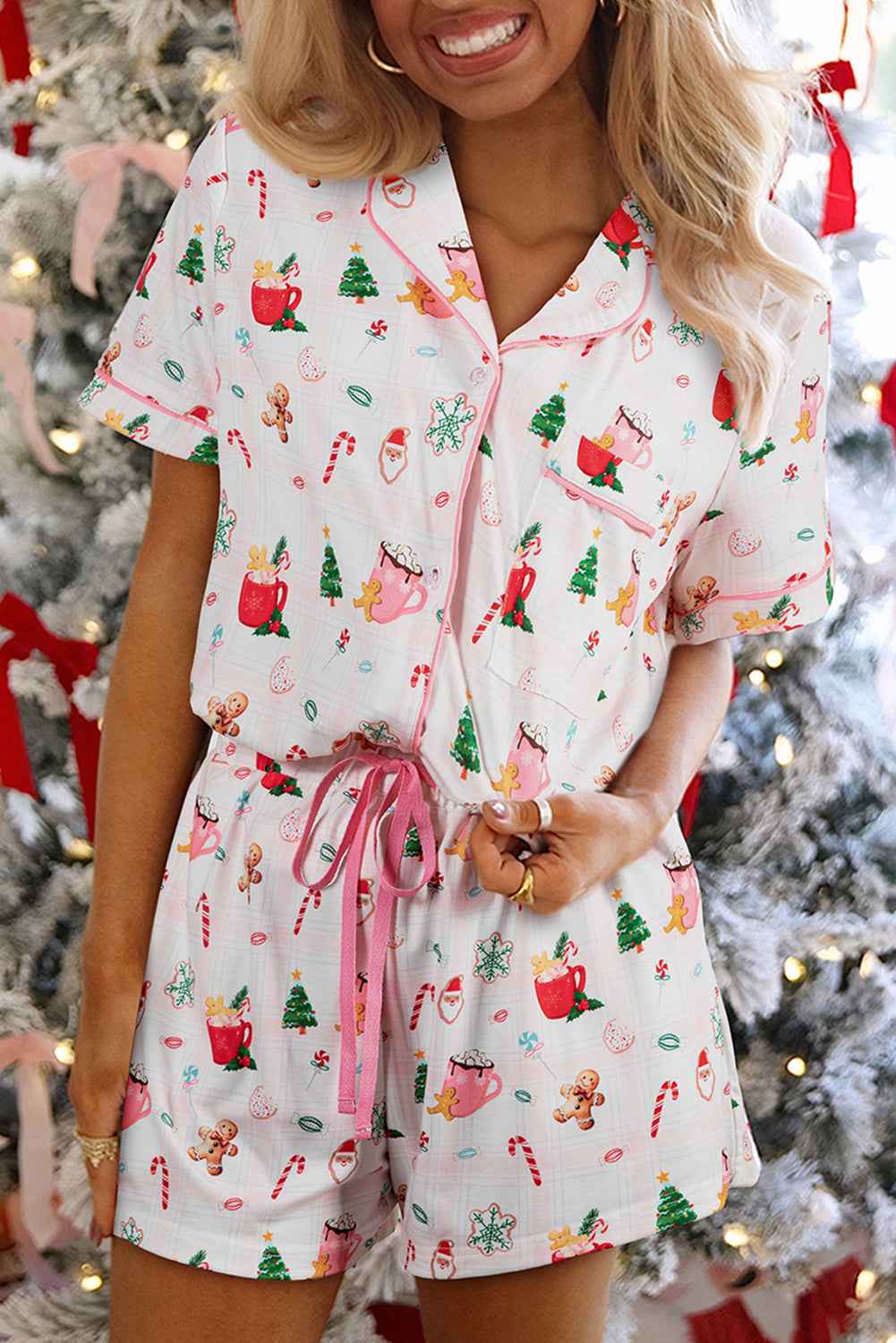 White Christmas Spirits Shirt 2pcs Shorts Pajama Set - Velvet Stardust Co.