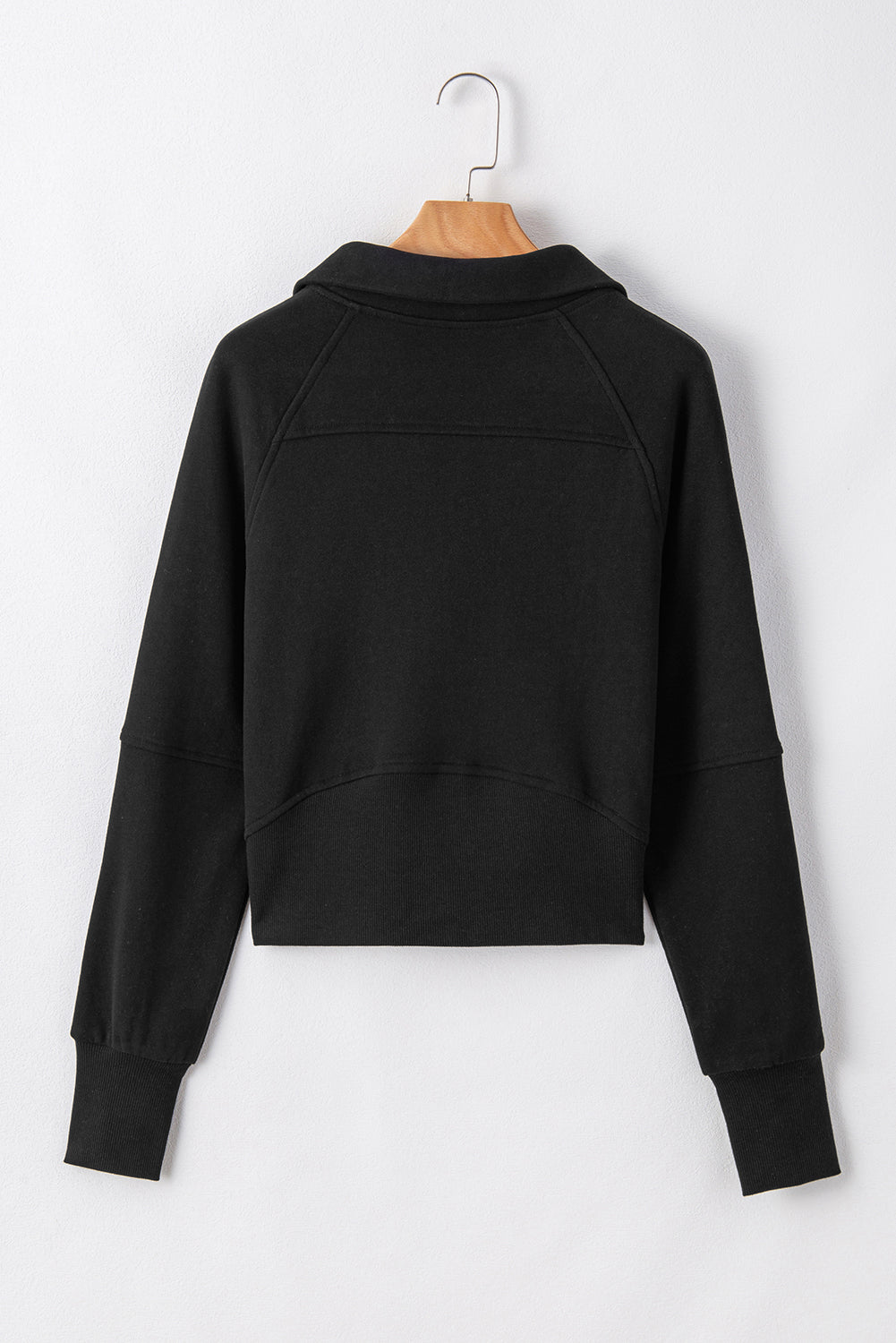 Black Fleece Lined Zip Up Stand Collar Thumbhole Sleeve Sweatshirt - Velvet Stardust Co.