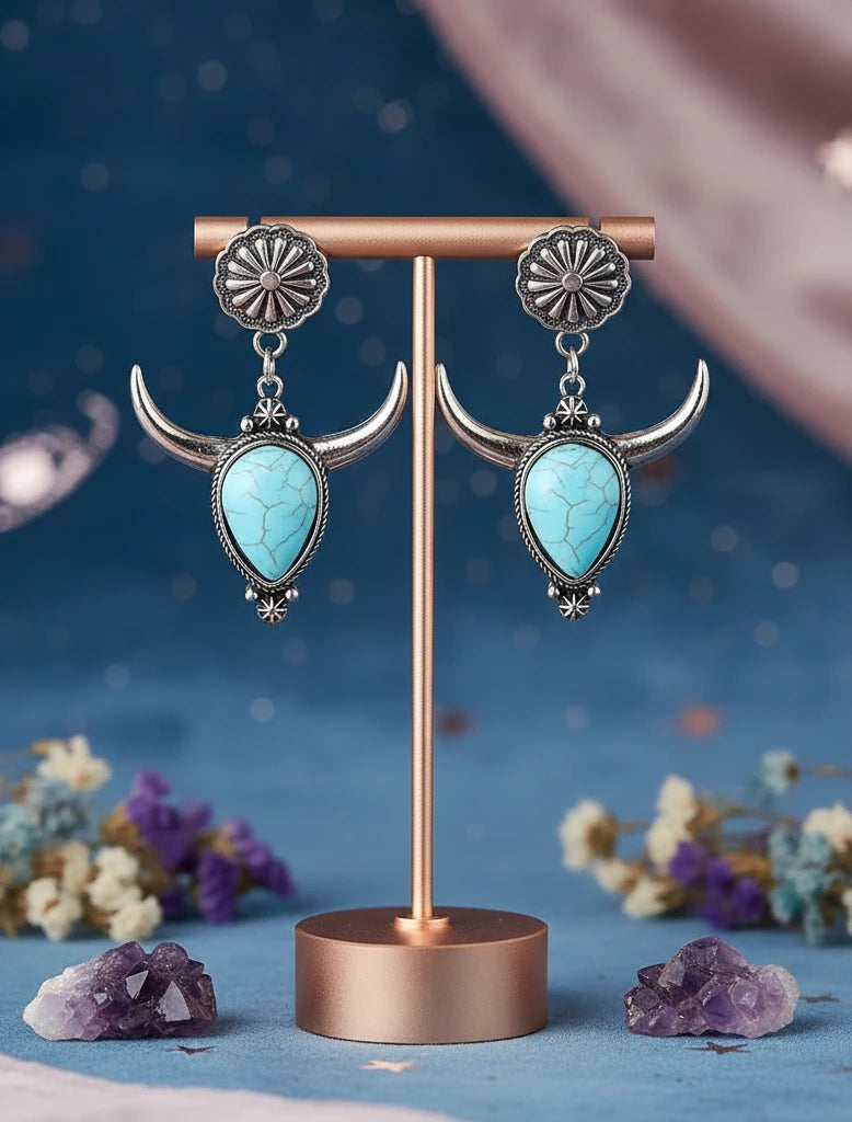 Artificial Turquoise Alloy Cow Head Earrings - Velvet Stardust Co.