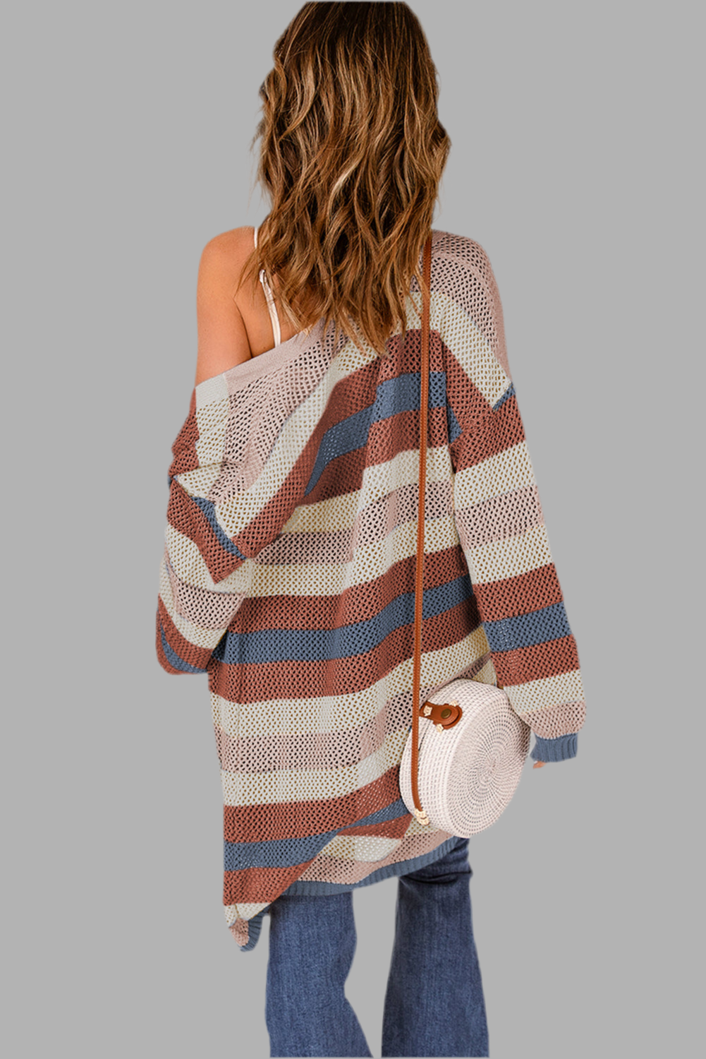 Dark Blue Color Block Striped Cut Out Knit Cardigan - Velvet Stardust Co.
