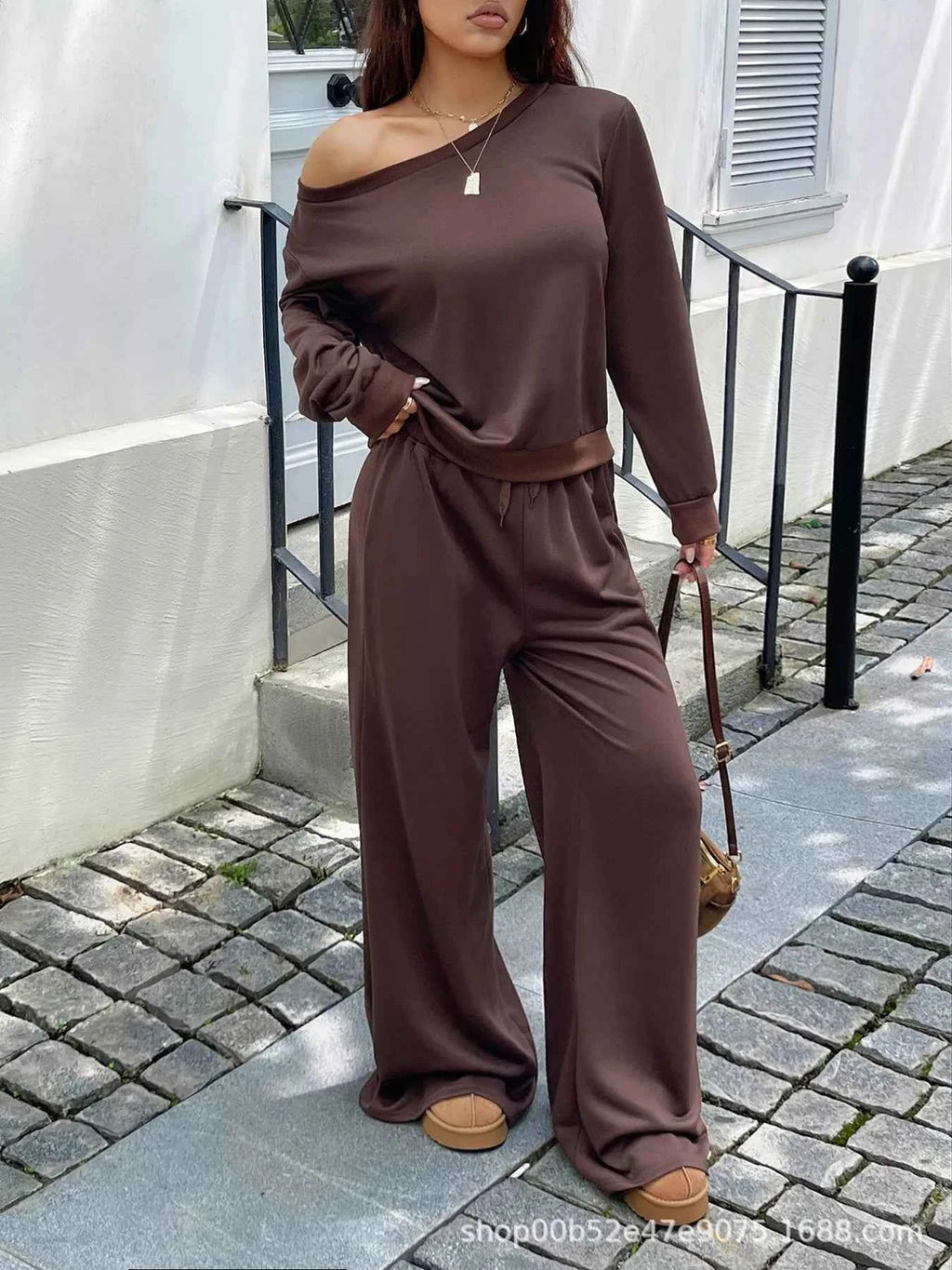 Boat Neck Long Sleeve Top and Pants Set - Velvet Stardust Co.
