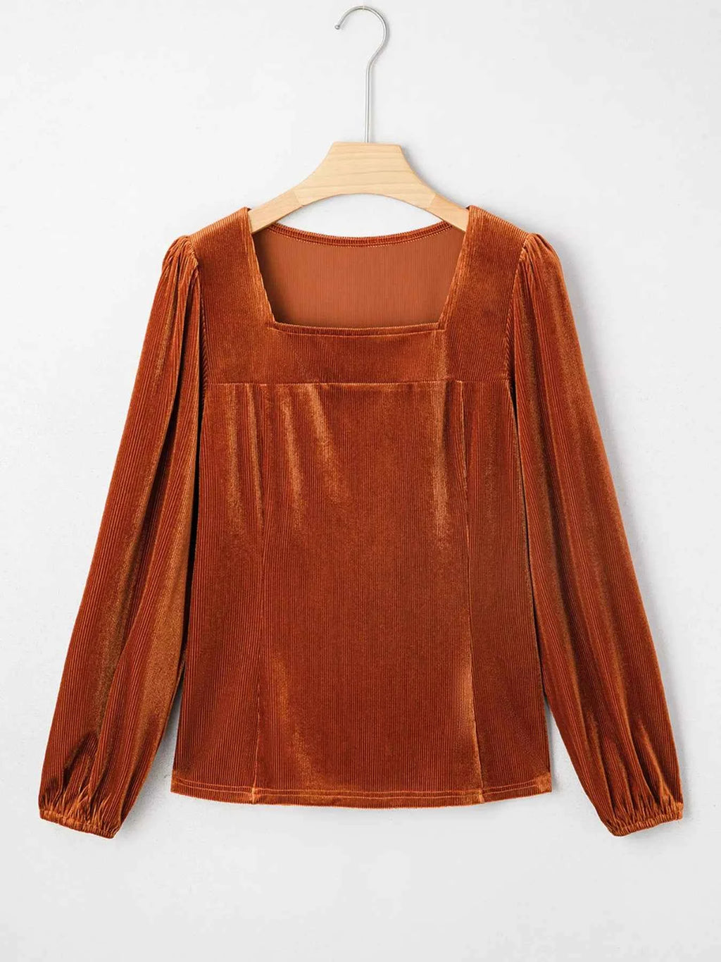Velvet Ribbed Texture Square Neck Slim Puff Sleeve Top - Velvet Stardust Co.