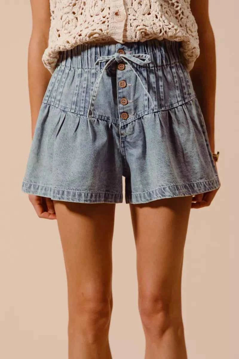 SO ME Flared Denim Shorts with Elasticized Waist - Velvet Stardust Co.