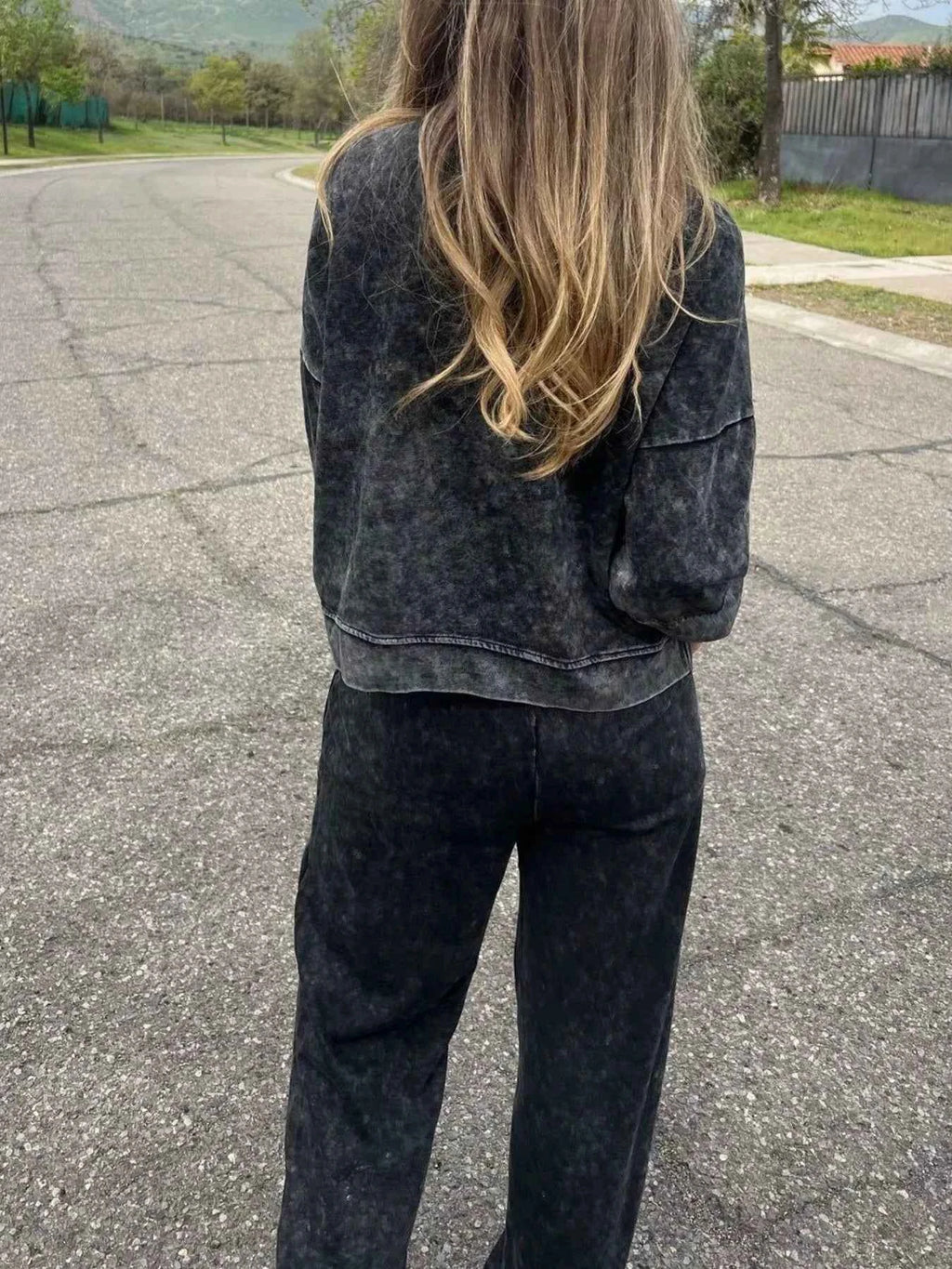 Full Size Washed Round Neck Top and Drawstring Pants Set Plus Size - Velvet Stardust Co.