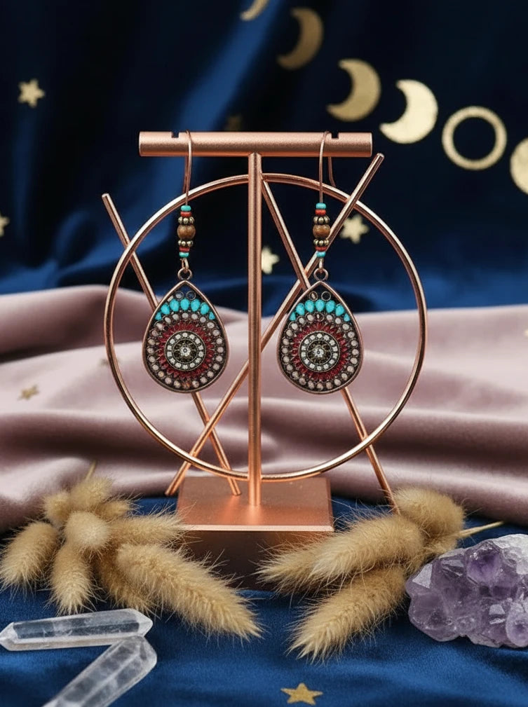 Alloy Oil Drip Beaded Teardrop Earrings