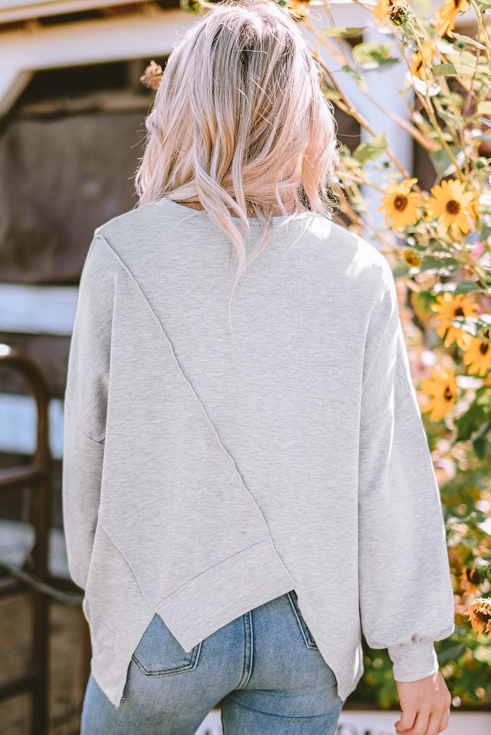 Khaki Colorblock Stitching Irregular Hem Long Sleeve Top - Velvet Stardust Co.