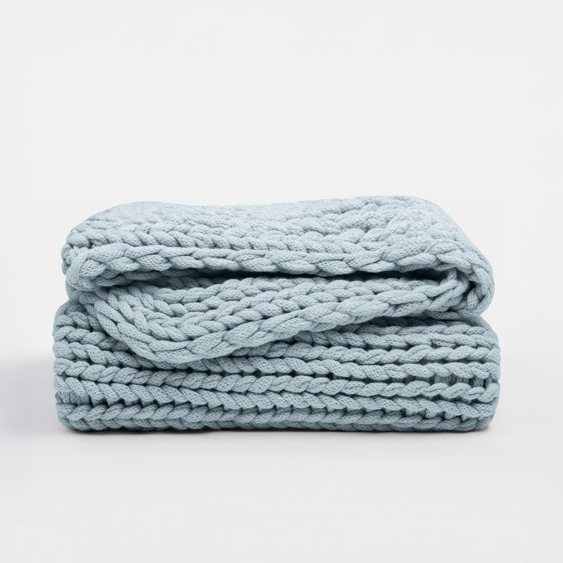 Comfort Canopy™ Chunky Hand-Knit Throw Blanket – Eucalyptus Green (Soft Acrylic)