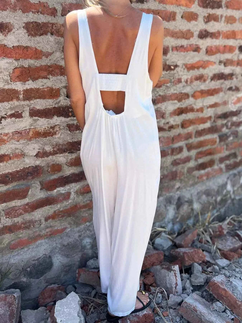 Full Size Button-Front Wide Leg Jumpsuit Plus Size