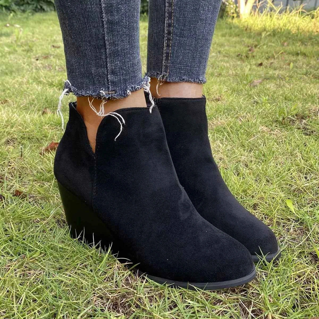 Round Toe Wedge Ankle Boots
