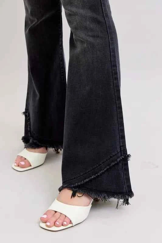 Judy Blue Full Size High Waist Flare W/ Mock Fray Tulip Hem Plus Size - Velvet Stardust Co. - Velvet Stardust Co.