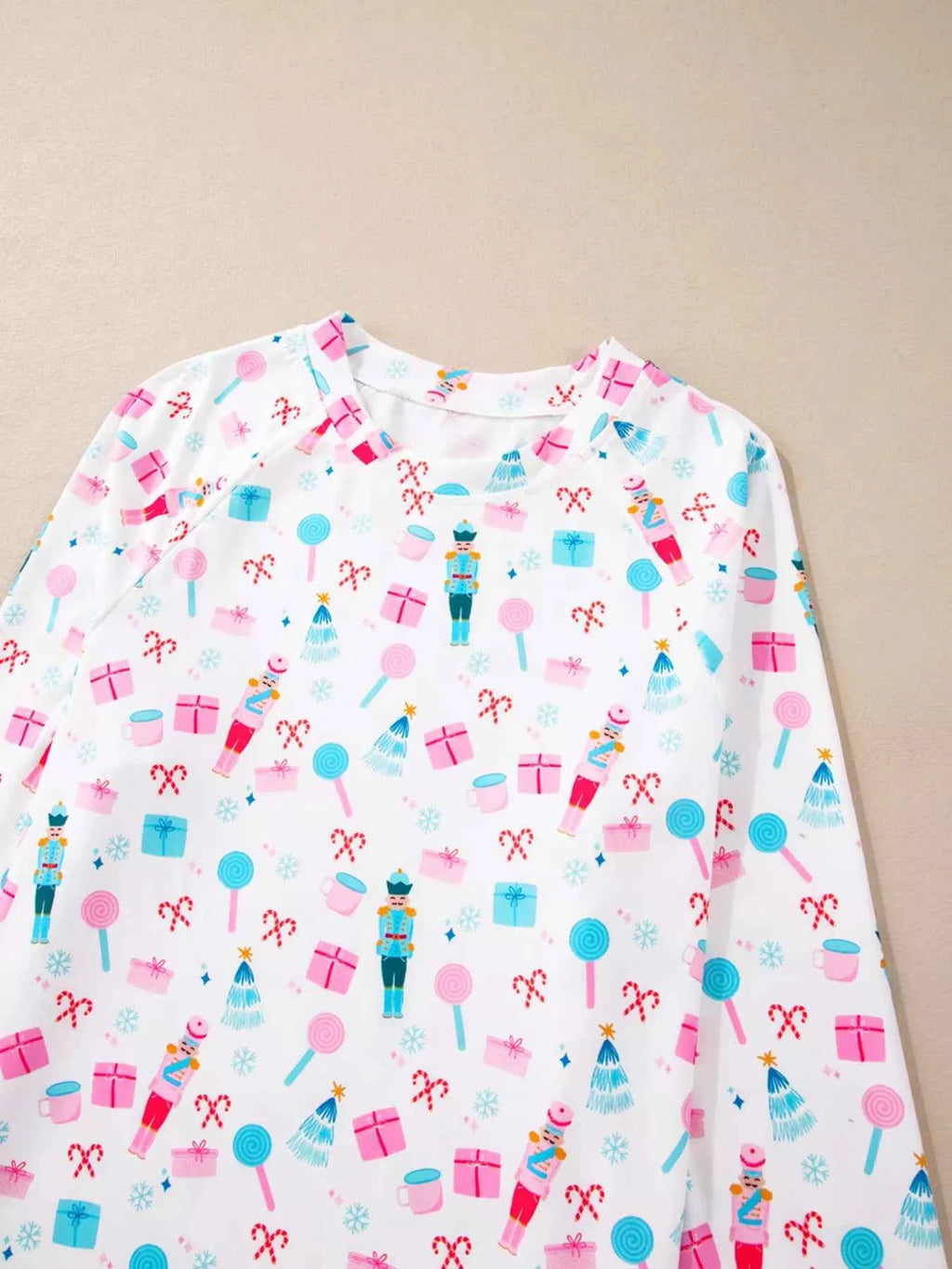 Christmas Pattern Long Sleeve Top and Wide Leg Pants Set