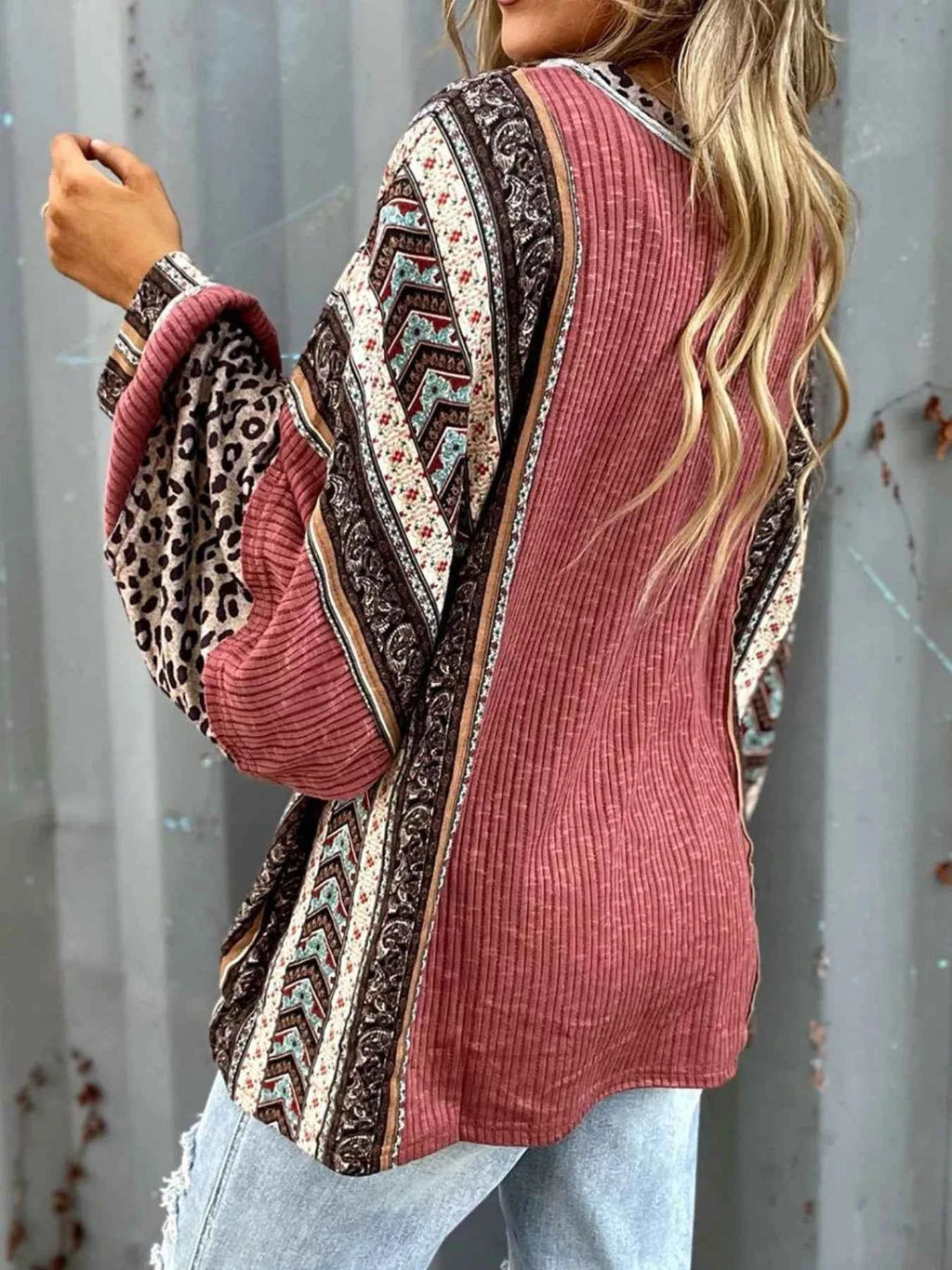 Velvet Stardust Co. Leopard Colorblock Ribbed Top – Boho Long Sleeve Knit Pullover - Velvet Stardust Co.
