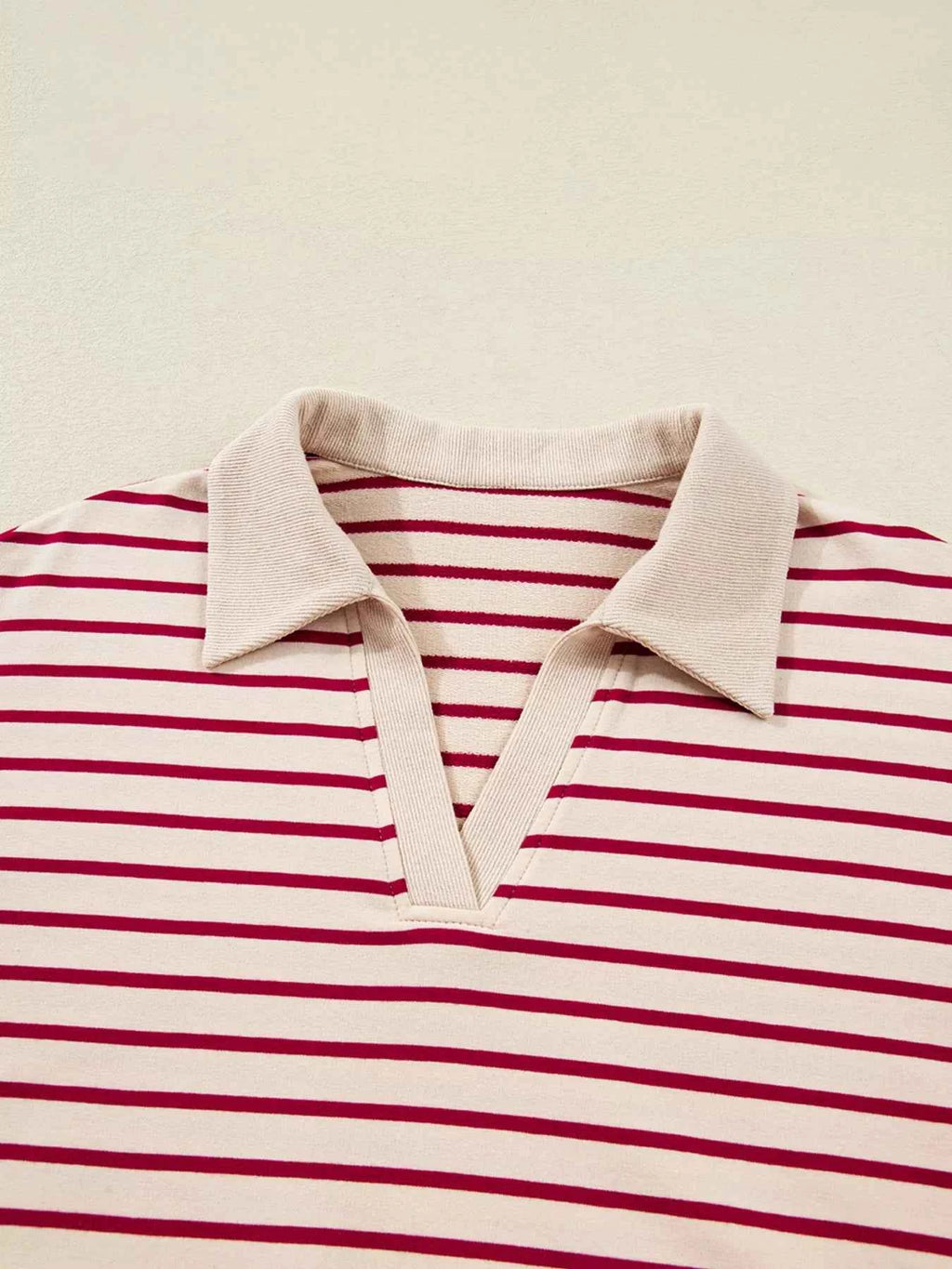 Stripe Cropped Collared Drop Shoulder Pullover and Bubble Mini Skirt Set - Velvet Stardust Co.