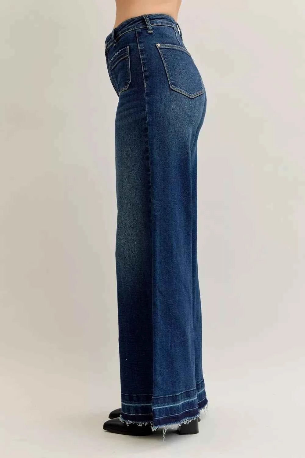Judy Blue High Waist Palazzo Jeans with Front Patch Pockets - Velvet Stardust Co.