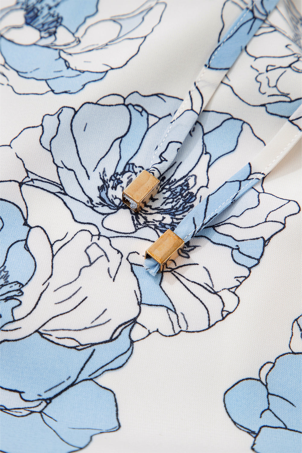 Sky Blue Floral Print Tie Neck Long Sleeve Flowy Mini Dress - Velvet Stardust Co.