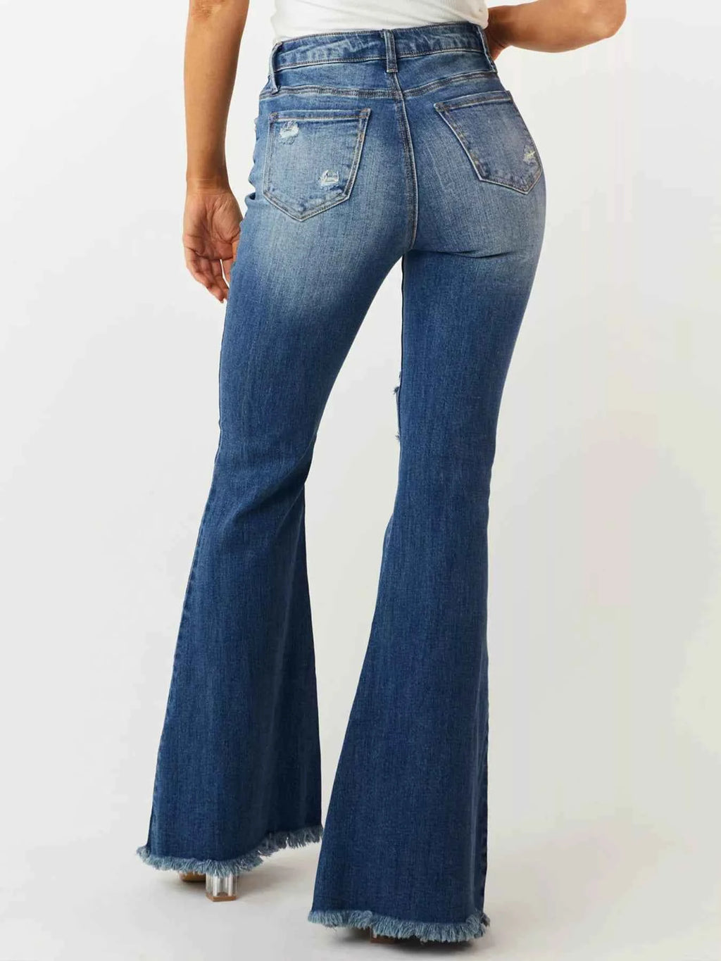 Distressed Raw Hem High-Waisted Flare Jeans - Velvet Stardust Co.