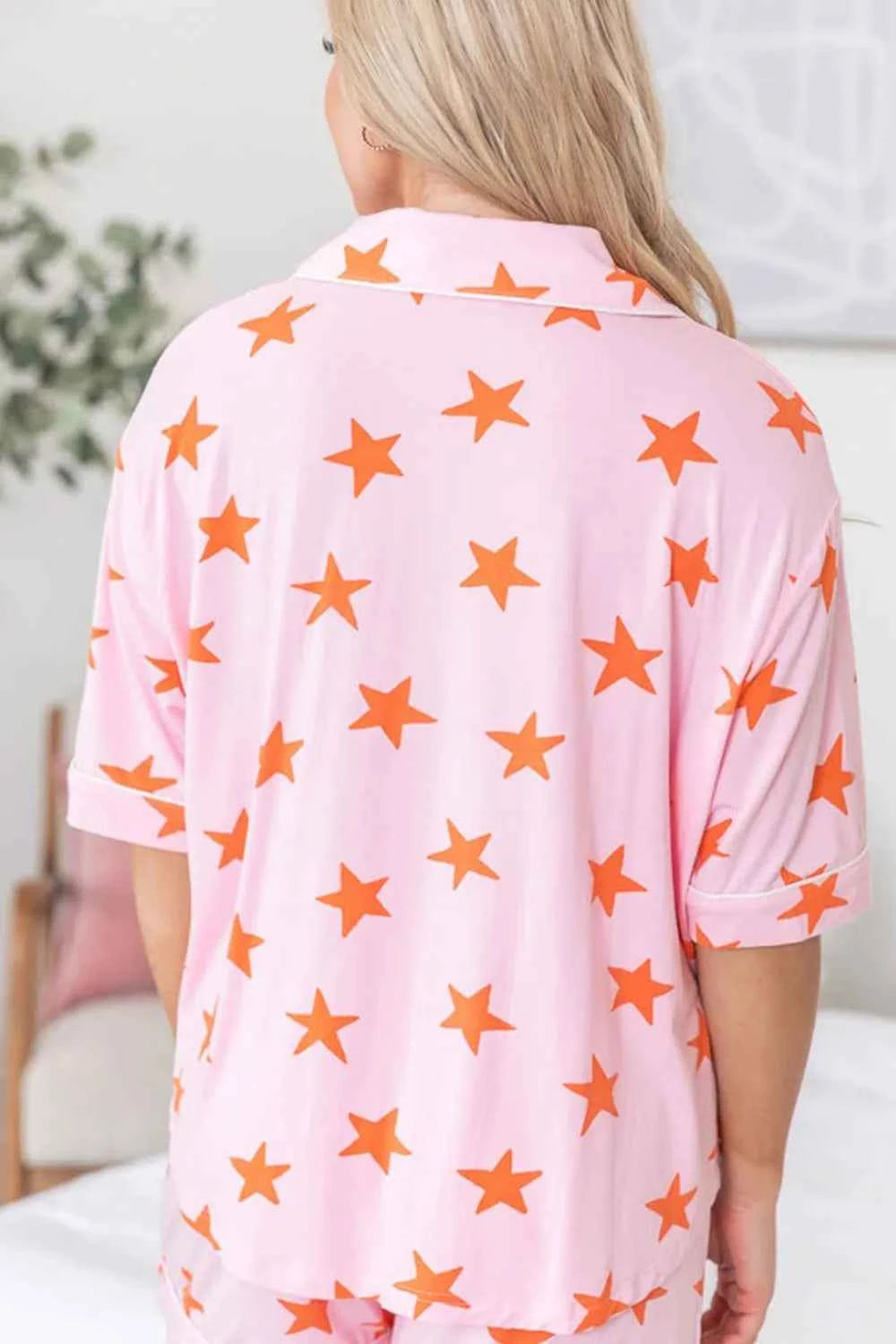 Star Print Short Sleeve Shirt and Shorts Set - Velvet Stardust Co.