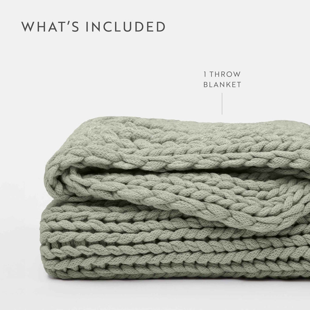 Comfort Canopy™ Chunky Hand-Knit Throw Blanket – Eucalyptus Green (Soft Acrylic)