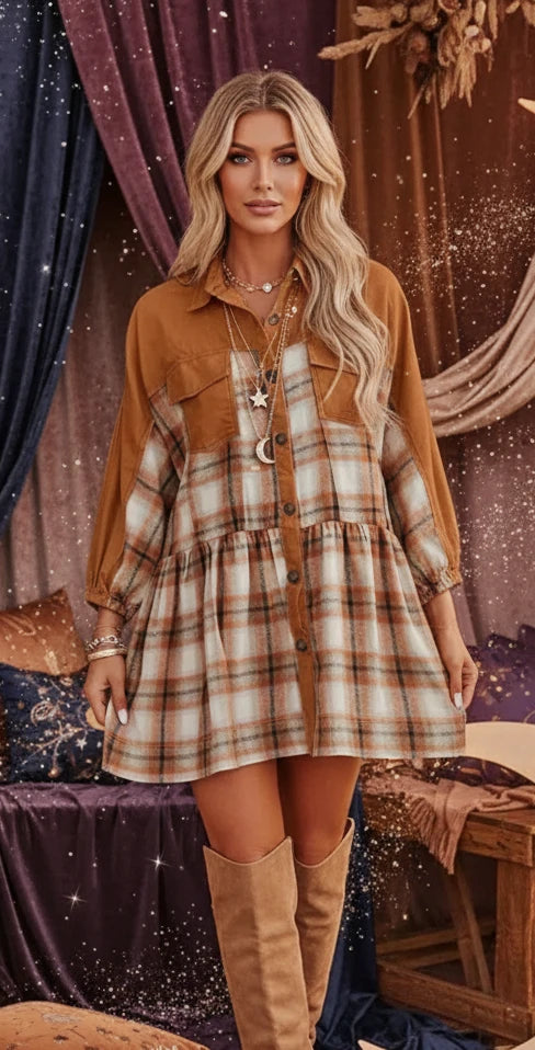 Plaid Button Front Mini Dress