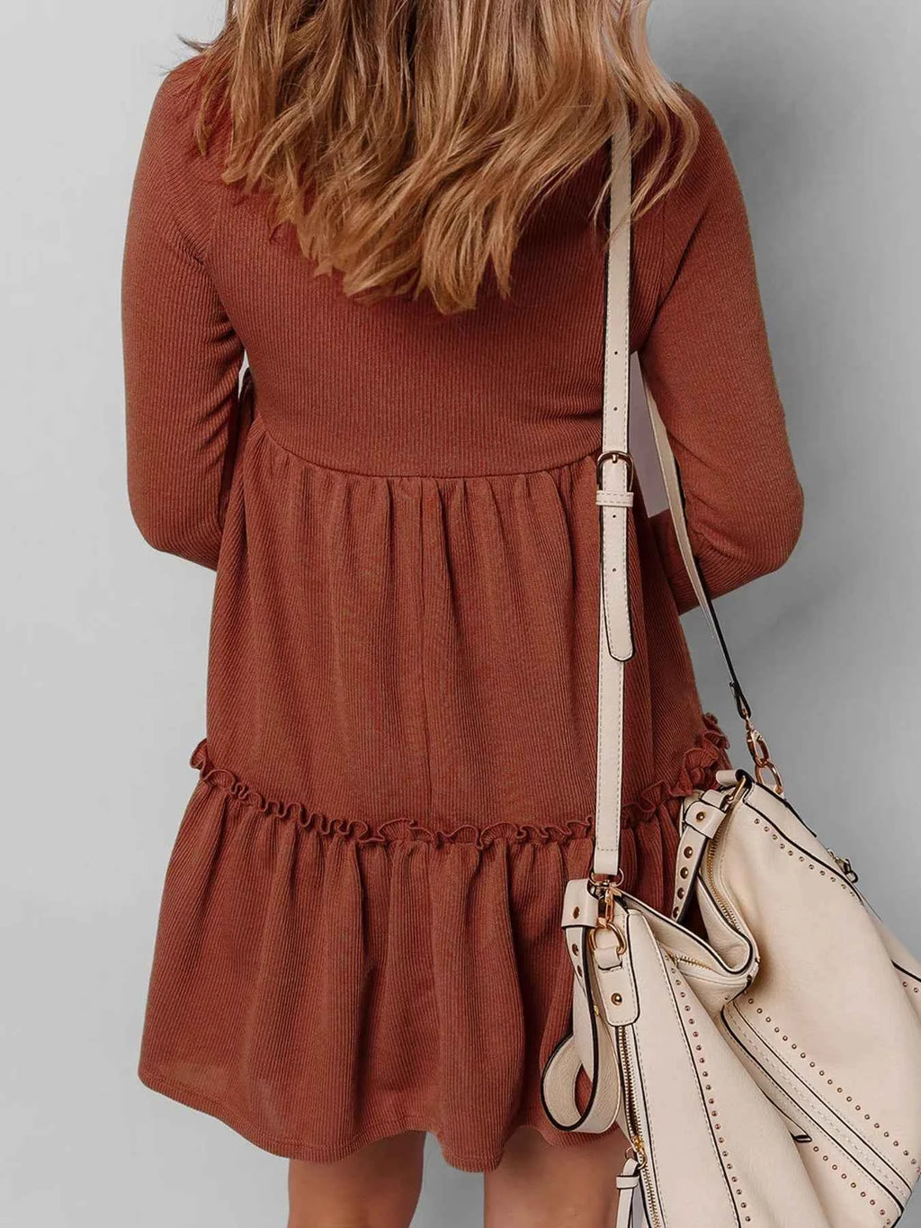 Frill Tiered Long Sleeve Mini Dress - Velvet Stardust Co.