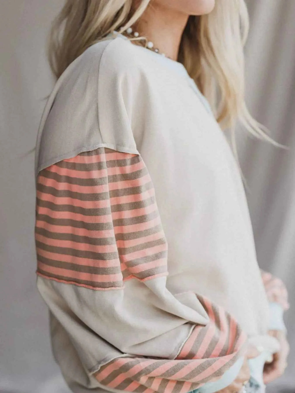 Striped Colorblock Patchwork Drop Shoulder Sweatshirt - Velvet Stardust Co.