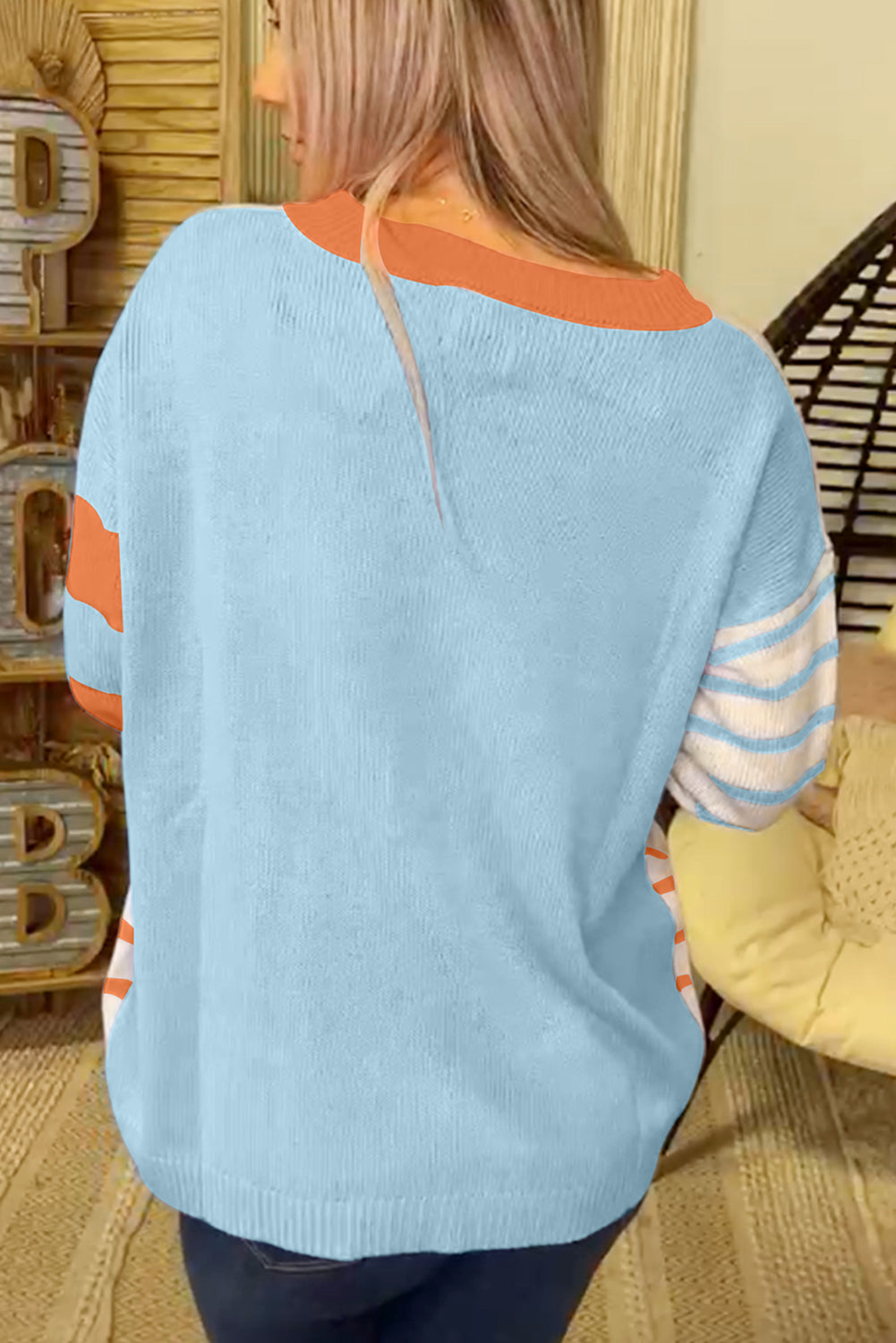 Orange Striped Colorblock Pullover Sweater - Velvet Stardust Co.