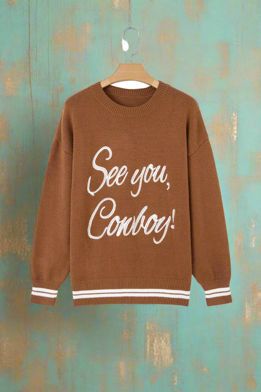 Coffee Letter Embroidered Graphic Sweater - Velvet Stardust Co.