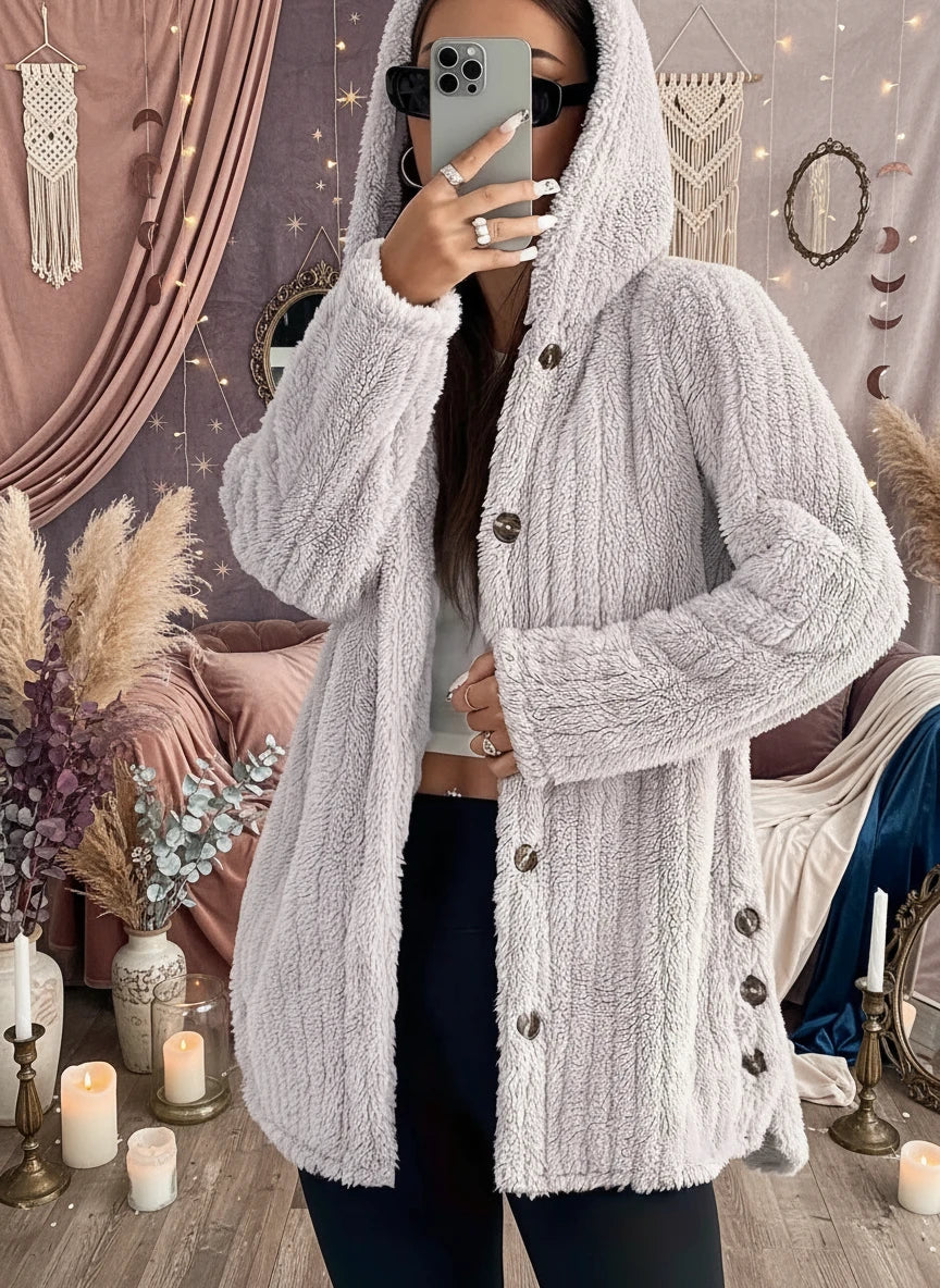 Cozy Oversized Hooded Button-Up Jacket - Velvet Stardust Co.