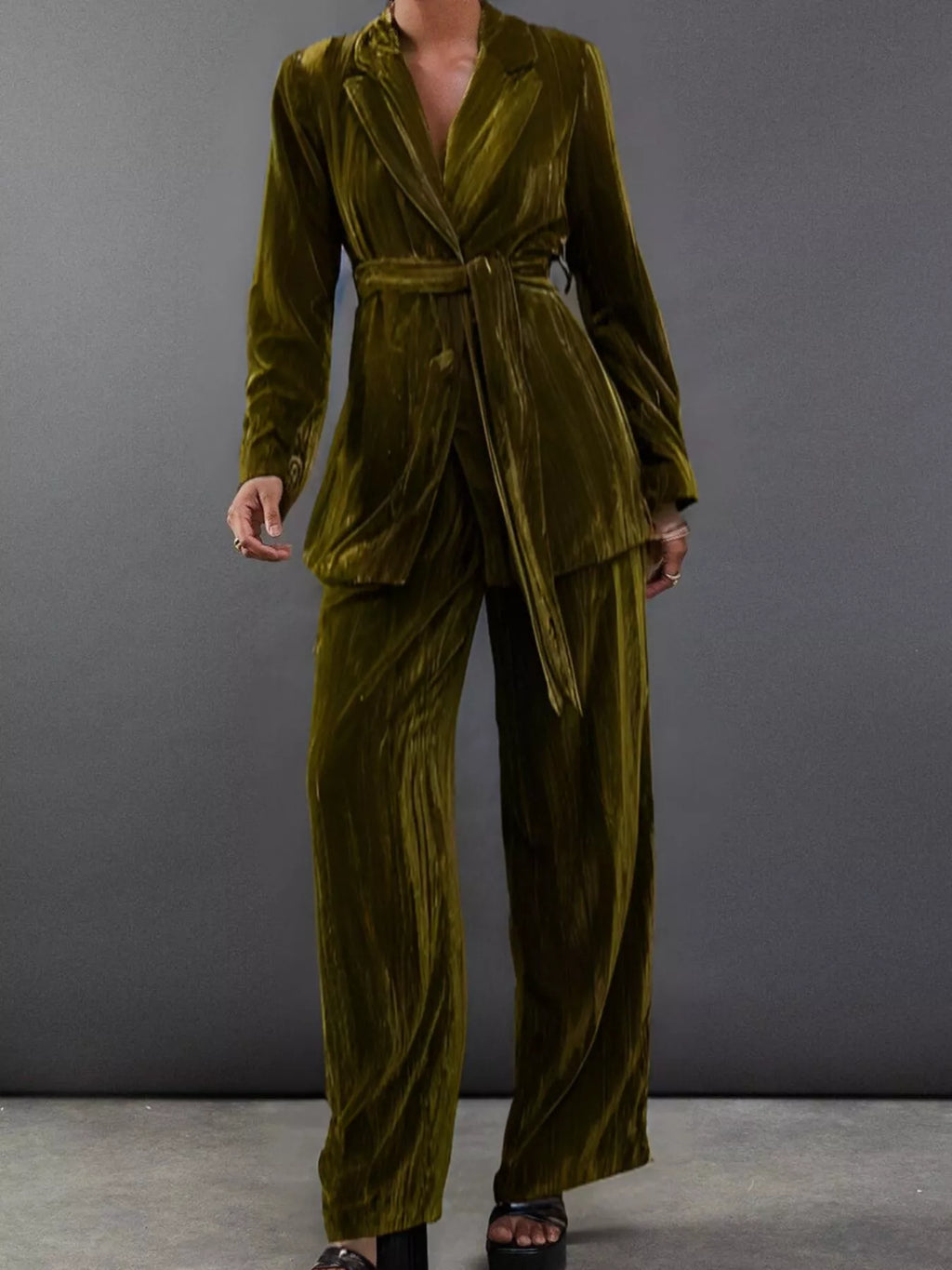 Velvet Lapel Collar Blazer & Pants Set - Velvet Stardust Co. - Velvet Stardust Co.